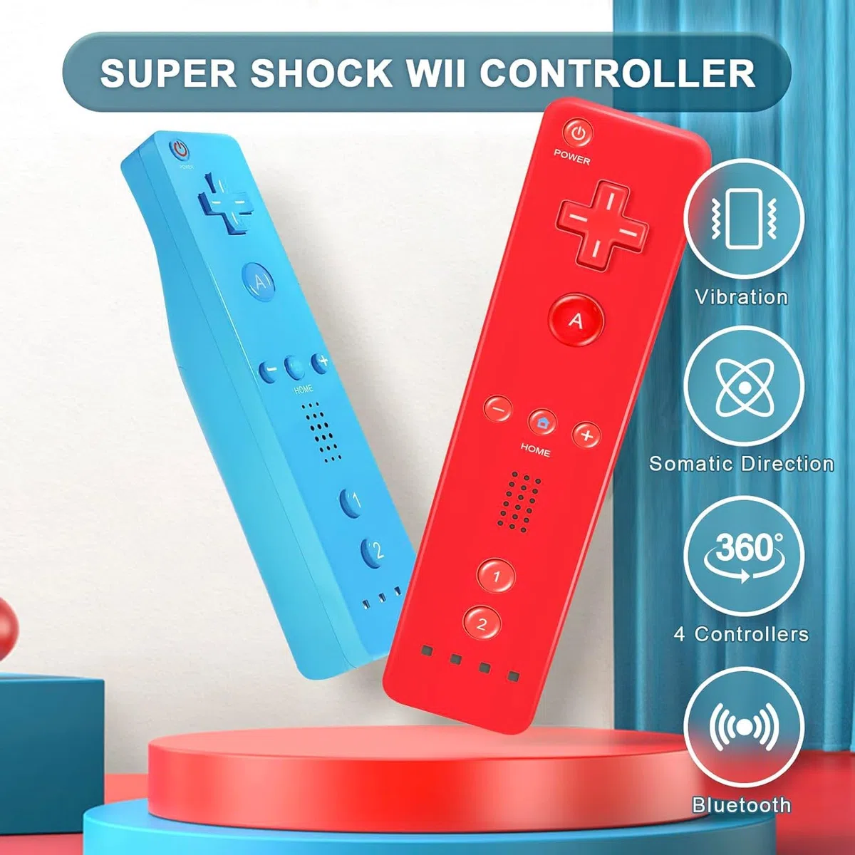 AUFGLO Wii Remote y Nunchuck compatible con Wii/Wii U - Incluye funda de silicona y correa para la muñeca (Rojo+Azul)