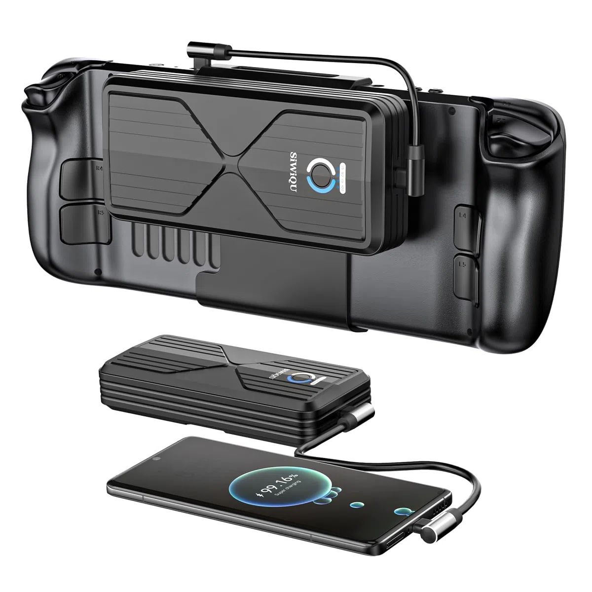 SIWIQU 20000mAh Power Bank para Steam Deck, 45W PD 3.0 Banco de energía, baterías externas compatibles con Switch/Samsung/iPad/Laptop con Soporte Trasero Desmontable y Cable USB-C Dual