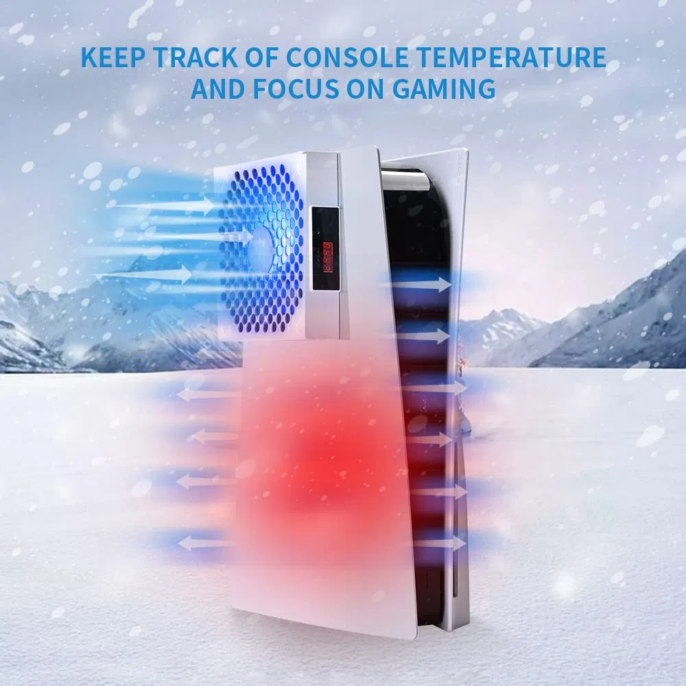 G-STORY Ventilador para PS5,Velocidad del ventilador ajustada automáticamente por la temperatura (℃/℉), Bajo ruido, 3 velocidades 1500/1750/2000RPM (140MM) con LED RGB