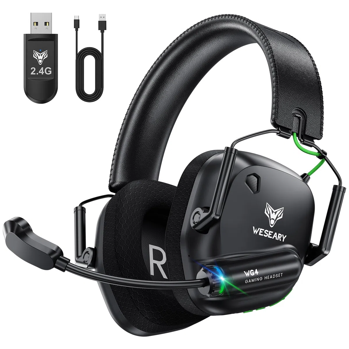 WESEARY WG4 Cascos Gaming Inalambricos, Auriculares Gaming de 2.4G para PS5, PS4, PC, Switch, Mobile, Sonido Estéreo Auriculares con Microfono, Duración 45Hr+