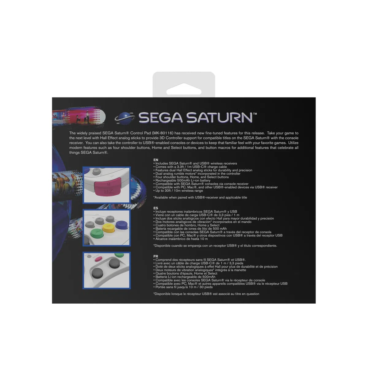 Retro-Bit SEGA Saturn Pro - Controlador inalámbrico para Nintendo Switch (2,4 GHz, incluye receptor Saturn y USB, edición blanca)