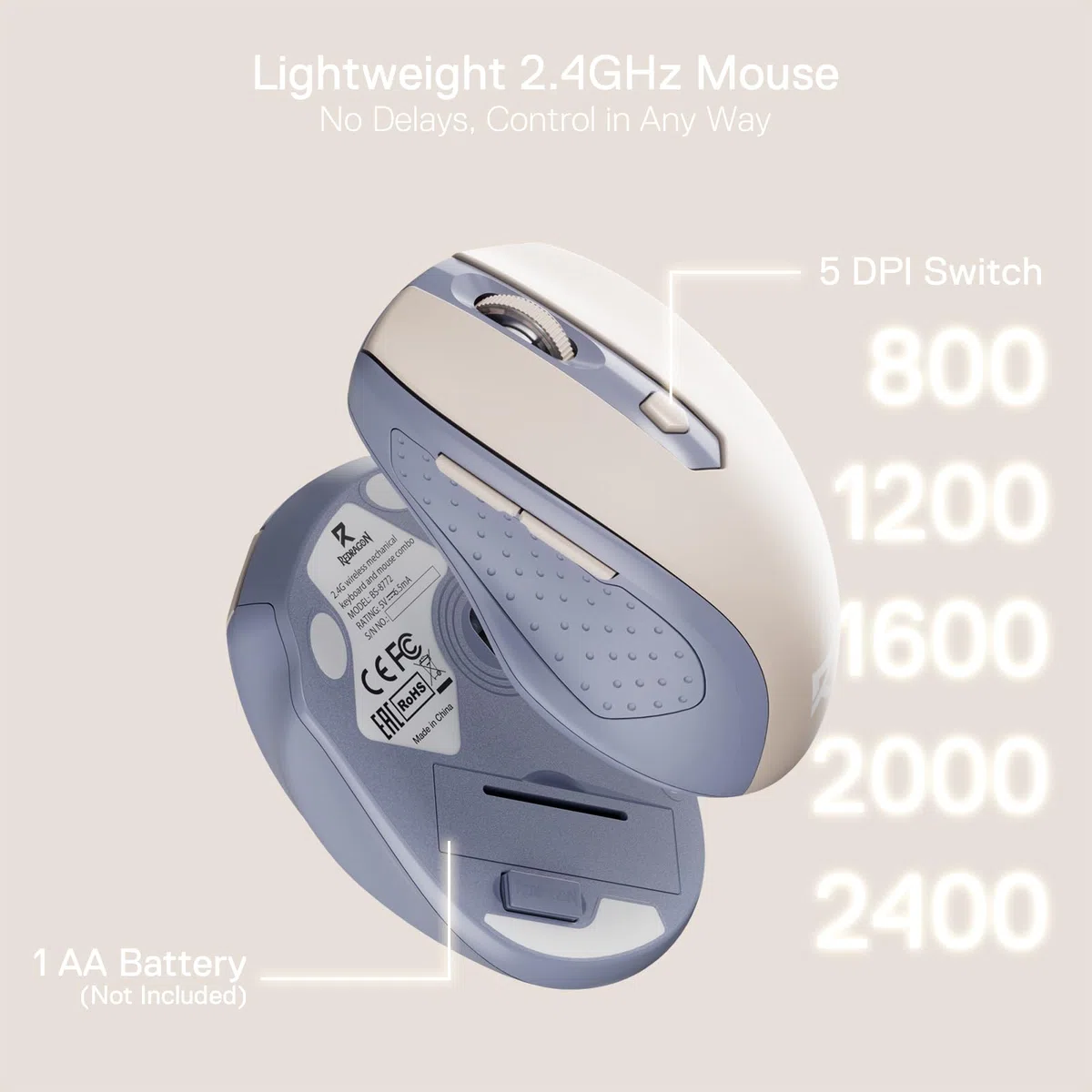 Redragon BS135 - Combo de teclado y mouse inalámbricos, 75% 78 teclas, 2.4 GHz, teclado mecánico inalámbrico de bajo perfil con batería recargable, luz negra azul única, mouse ergonómico de 2400 DPI