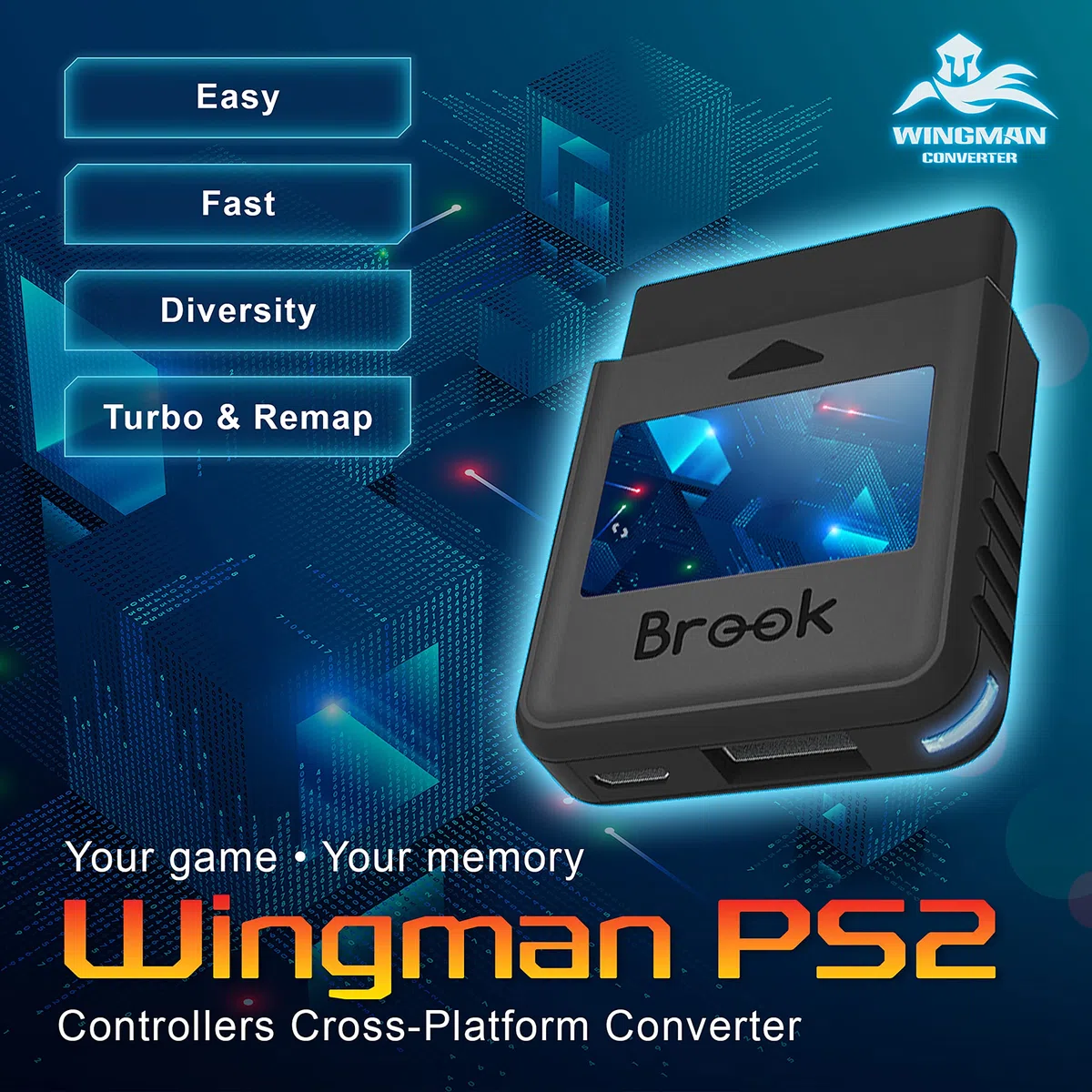 Brook Wingman PS2 - Convertidor inalámbrico de PS4/3 a PS2/1, convertidor de Consola Retro en Consolas clásicas PS2/PS1/PS para Consolas Retro PS