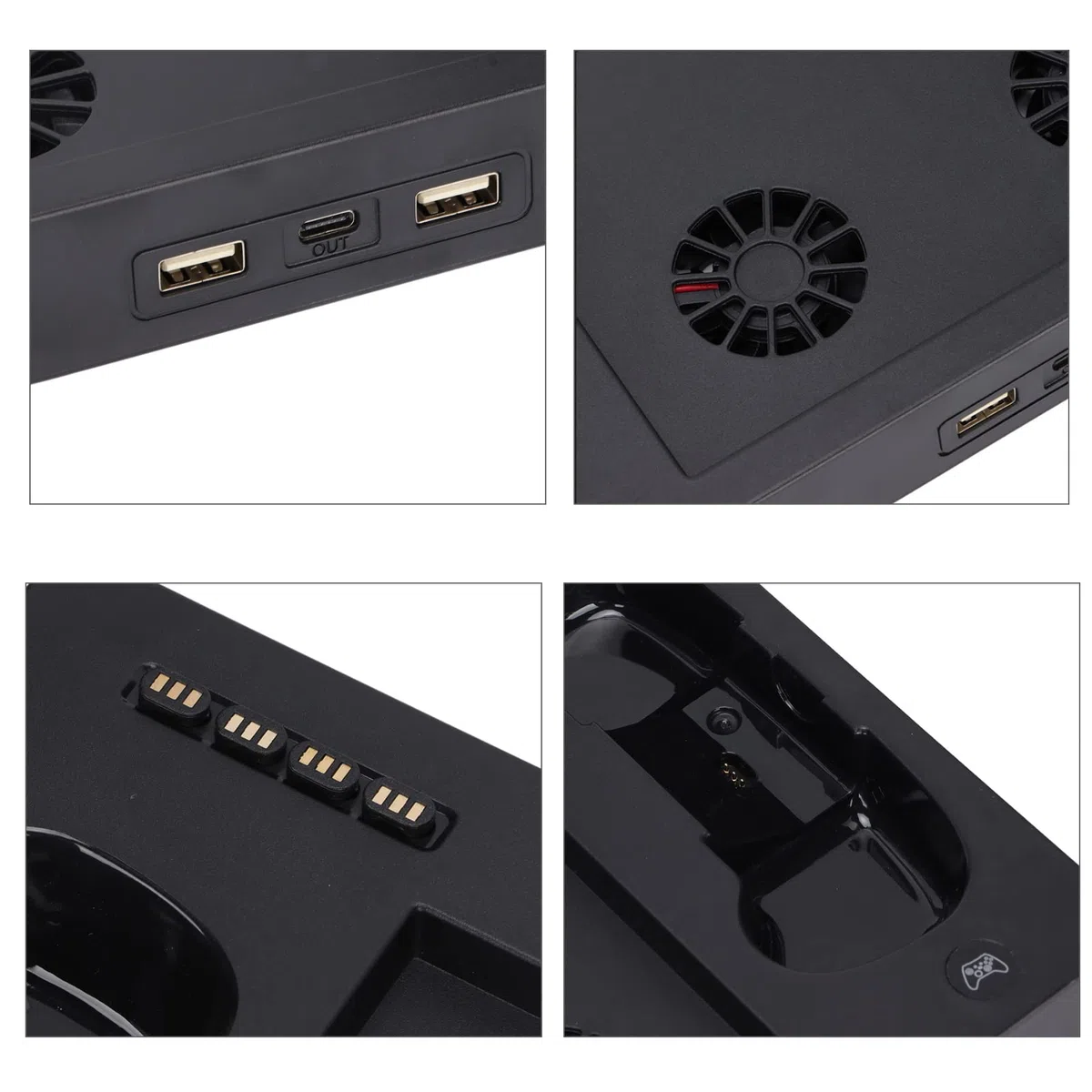 Base de Enfriamiento para Consola Series X, Soporte de Ventilador de Enfriamiento Multifuncional, 4 Ventiladores de Enfriamiento, con Soporte para Auriculares Adaptador de Batería Indicador de Ca
