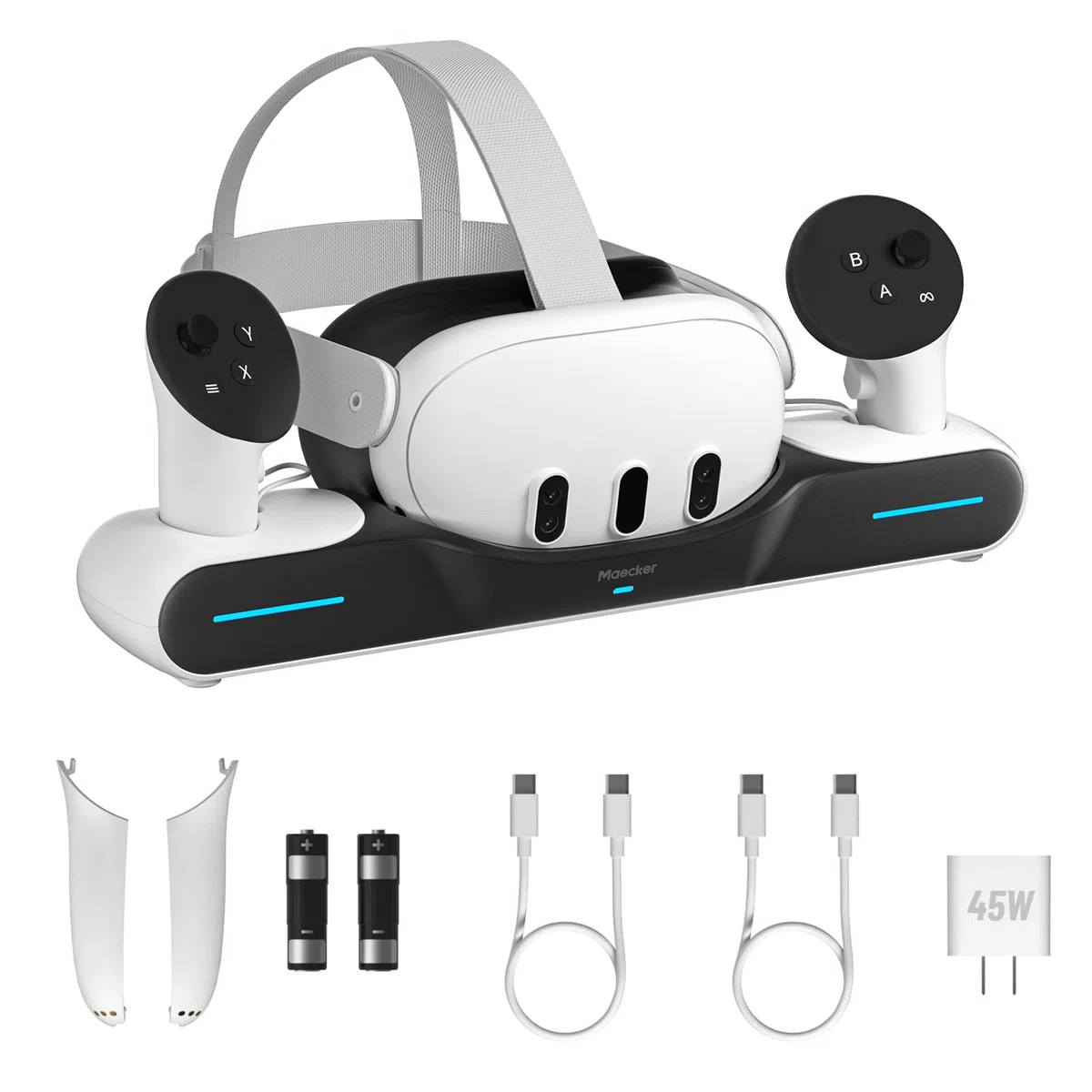 Rápida Estación de Carga para Quest 3 Base de Carga para Quest 3 Soporte para Controladores de Auriculares con Carga Directa con 2 Baterías Recargables Accesorios para Quest 3 - S3