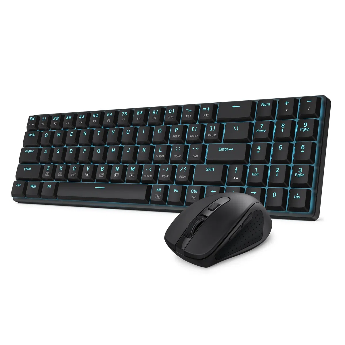 Redragon BS8773 Combos de teclados y ratones inalámbricos para juegos, 78 teclas, 2,4 GHz, teclado mecánico con interruptores marrones, diseño delgado y compacto con retroiluminación azul, ratón 2400