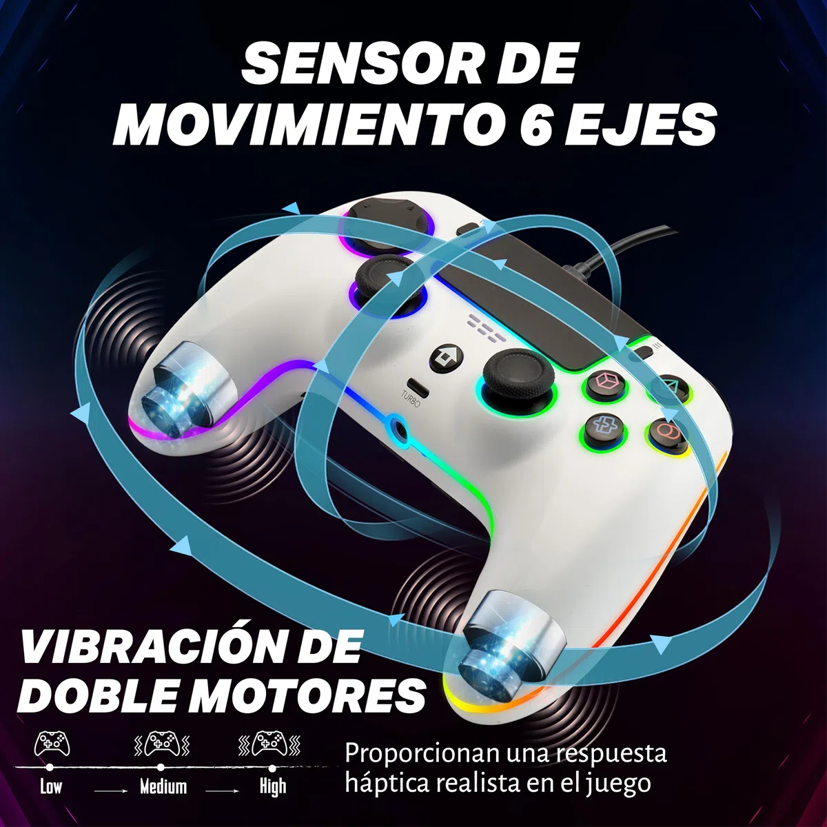 NITHO NOVA Mando con Cable Compatible con PS5/PC/MAC/Android/Steam Deck, Gamepad con Efecto Hall, Paletas Programables, Turbo, Giroscopio de 6 Ejes, Vibración Dual, Iluminación RGB & Jack de Audio