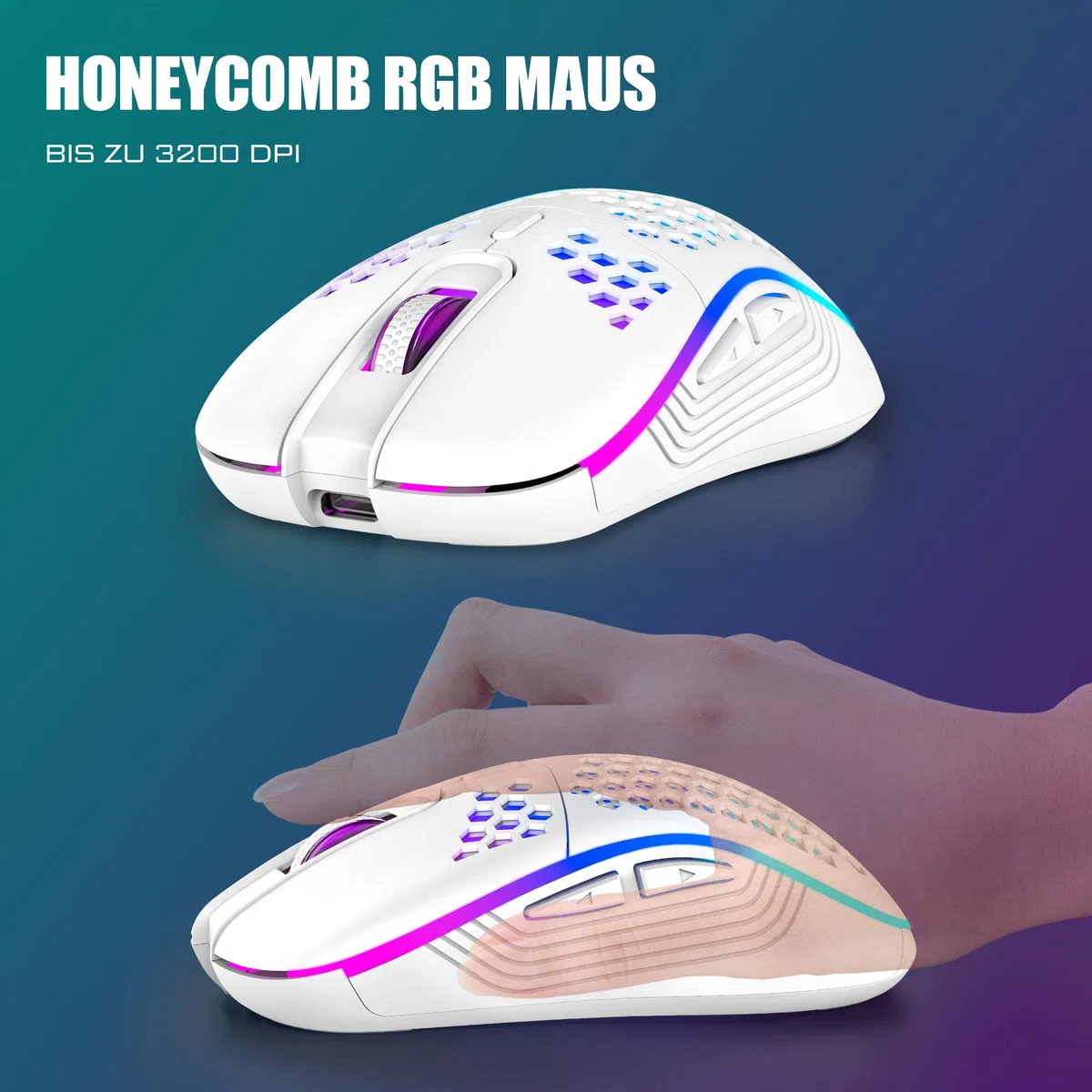 RedThunder 75% Teclado Inalámbrico Gaming,Retroiluminación RGB,Ratón Celular Ligero de 3200 dpi,Teclado Ultra-Compacto 85 Teclas Anti-ghosting,Disposición DE,para PC/PS5/Xbox(Blanco)