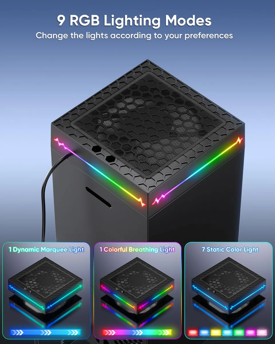 Pantalla LED: ventilador de refrigeración automática para Xbox Series X con 9 modos de luz RGB, sistema de refrigeración ajustable por temperatura con 4 engranajes para consola Xbox Series X