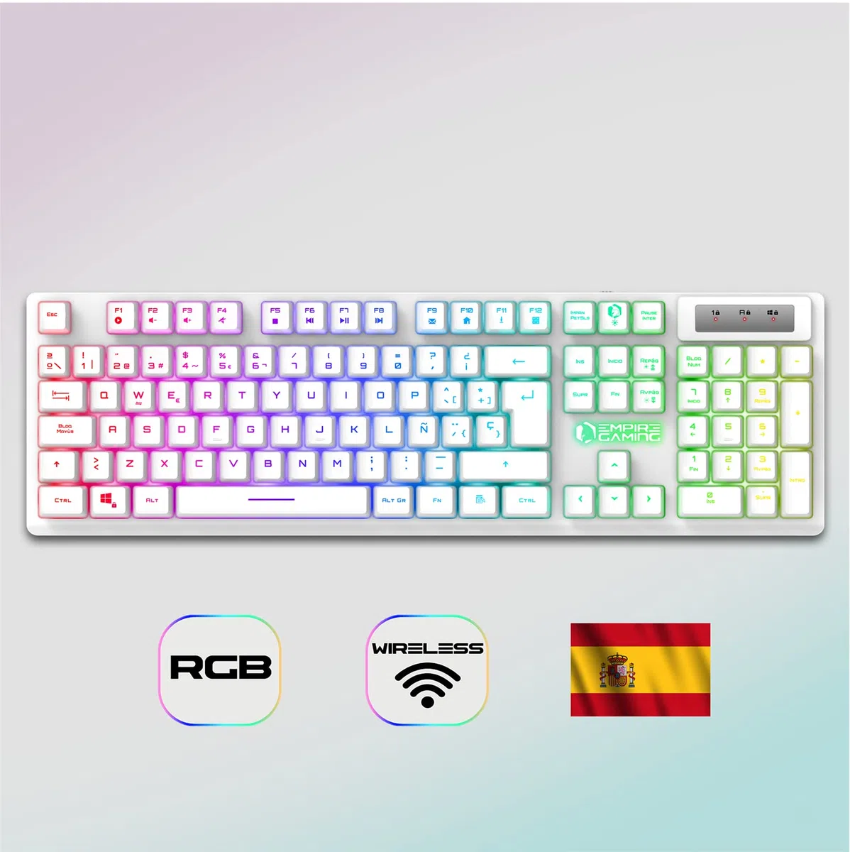 Empire Gaming - Armor RF800 Teclado y Ratón para Gamers Inalámbrico Recargable QWERTY(Layout Español) con Mouse Pad-RGB Wireless 2.4Ghz Keyboard-4800 dpi Mouse-PC PS4 PS5 Xbox One/Series Mac -Blanco