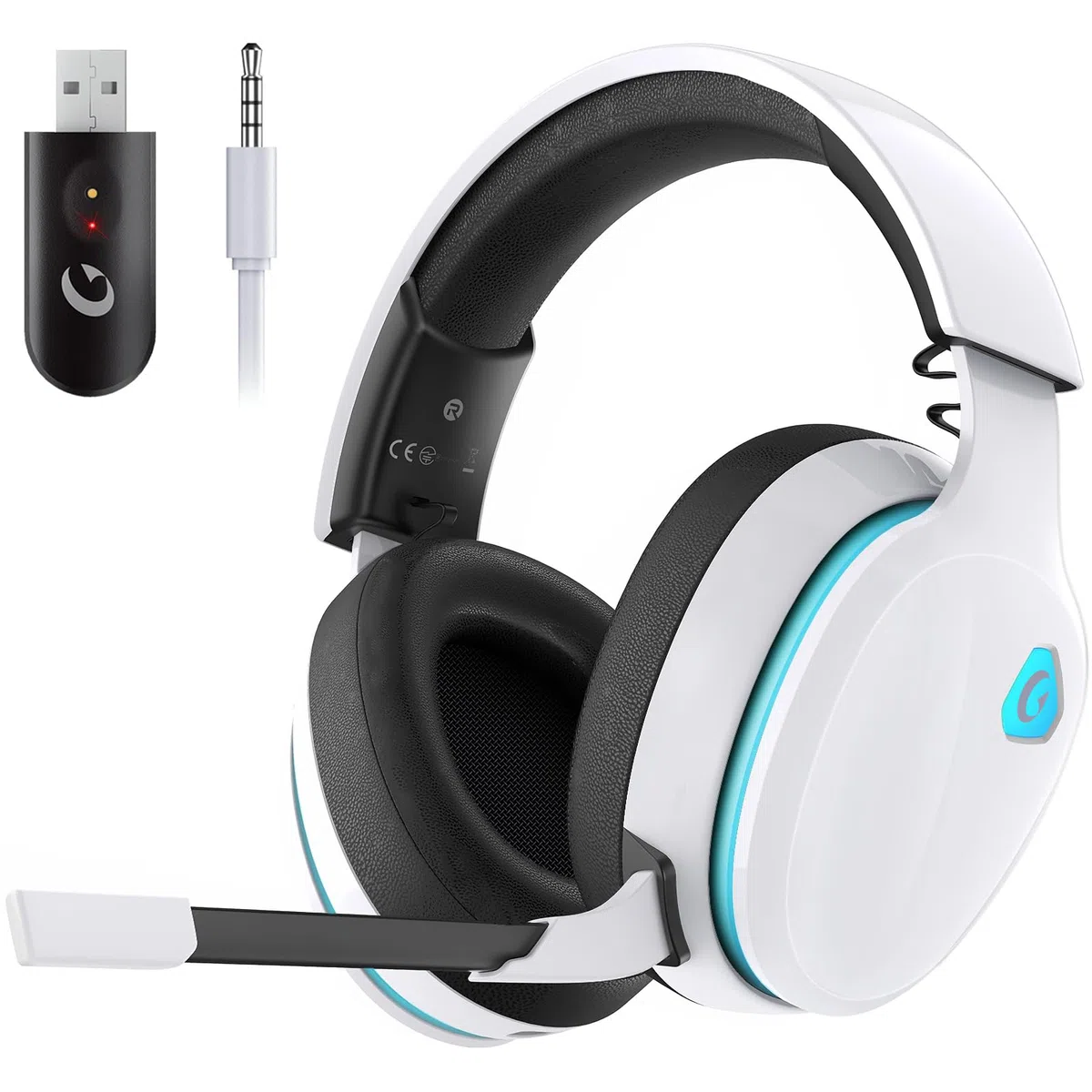 Gvyugke Auriculares Gaming, Auriculares para Juegos de 2,4 GHz para PS5, PC, Auriculares Inalambricos Bluetooth 5.2, Cascos Auriculares con micrófono cancelación, 3,5 mm Auriculares con Cable, Blanco