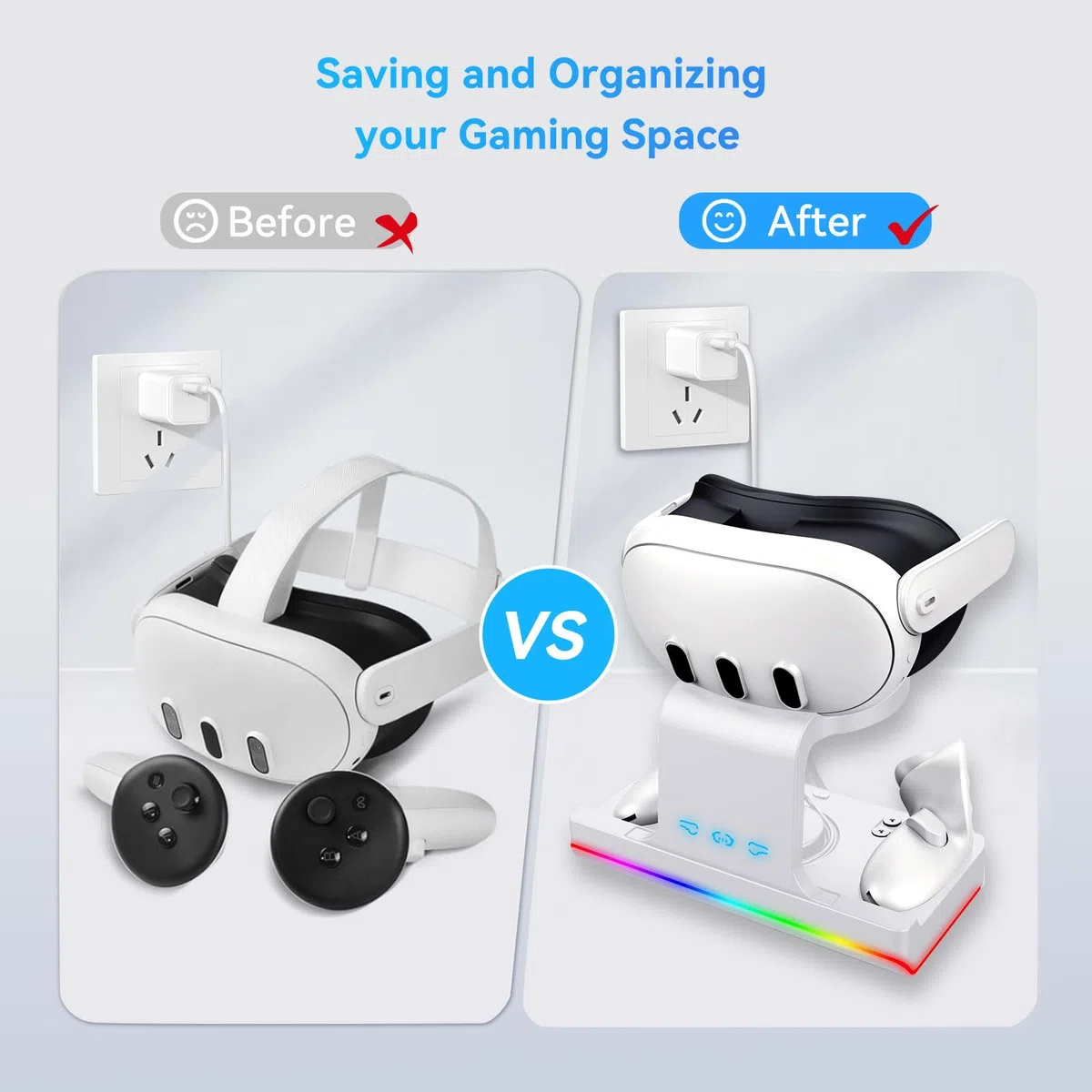 Base de Carga para Oculus/Meta Quest 3, estación de Carga para Mando de RV y Auriculares, con baterías Recargables para Quest 3, Soporte de Pantalla Cargador de RV Apto para Escritorio