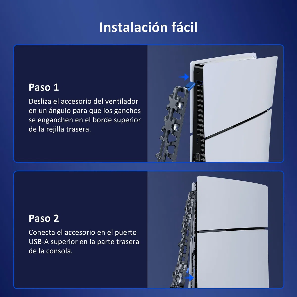 NexiGo PS5 - Soporte Horizontal Delgado con Ventilador de refrigeración silencioso Mejorado, Velocidad Ajustable, [bajo Nivel de Ruido], [Encendido y Apagado automático], Puerto USB 3.0, luz LED