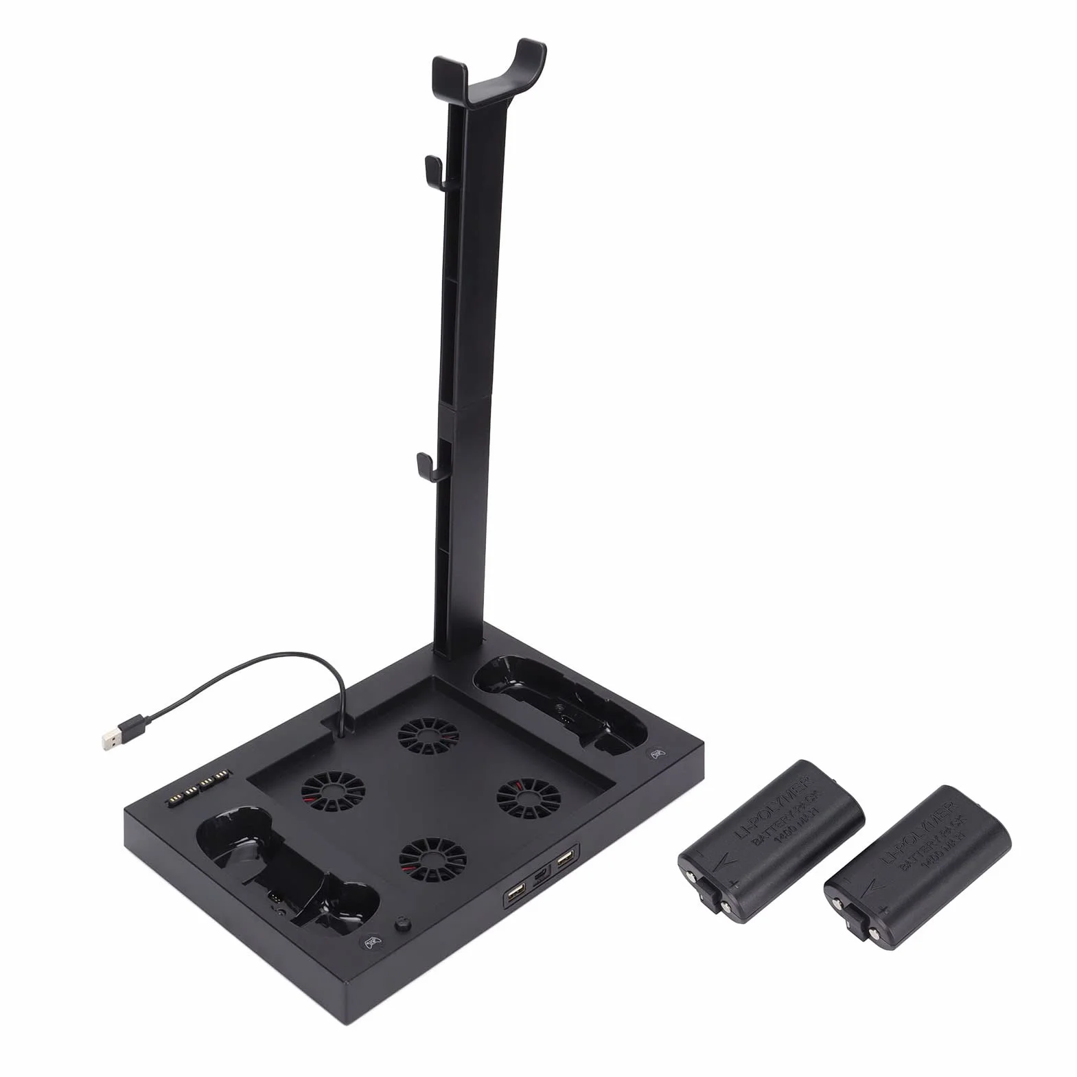Base de Enfriamiento para Consola Series X, Soporte de Ventilador de Enfriamiento Multifuncional, 4 Ventiladores de Enfriamiento, con Soporte para Auriculares Adaptador de Batería Indicador de Ca