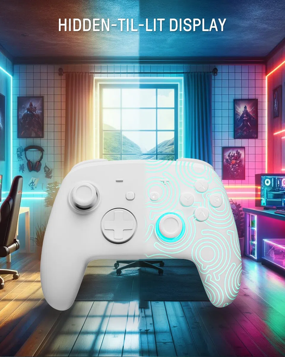 Mando Pro Switch 2, Mando Inalambrico Compatible con Switch 2/OLED/Lite, Firefly Pro Controller Bluetooth con Efecto Hall/7 LED Colores/Botones Traseros/Turbo/Control de Movimiento - Blanco