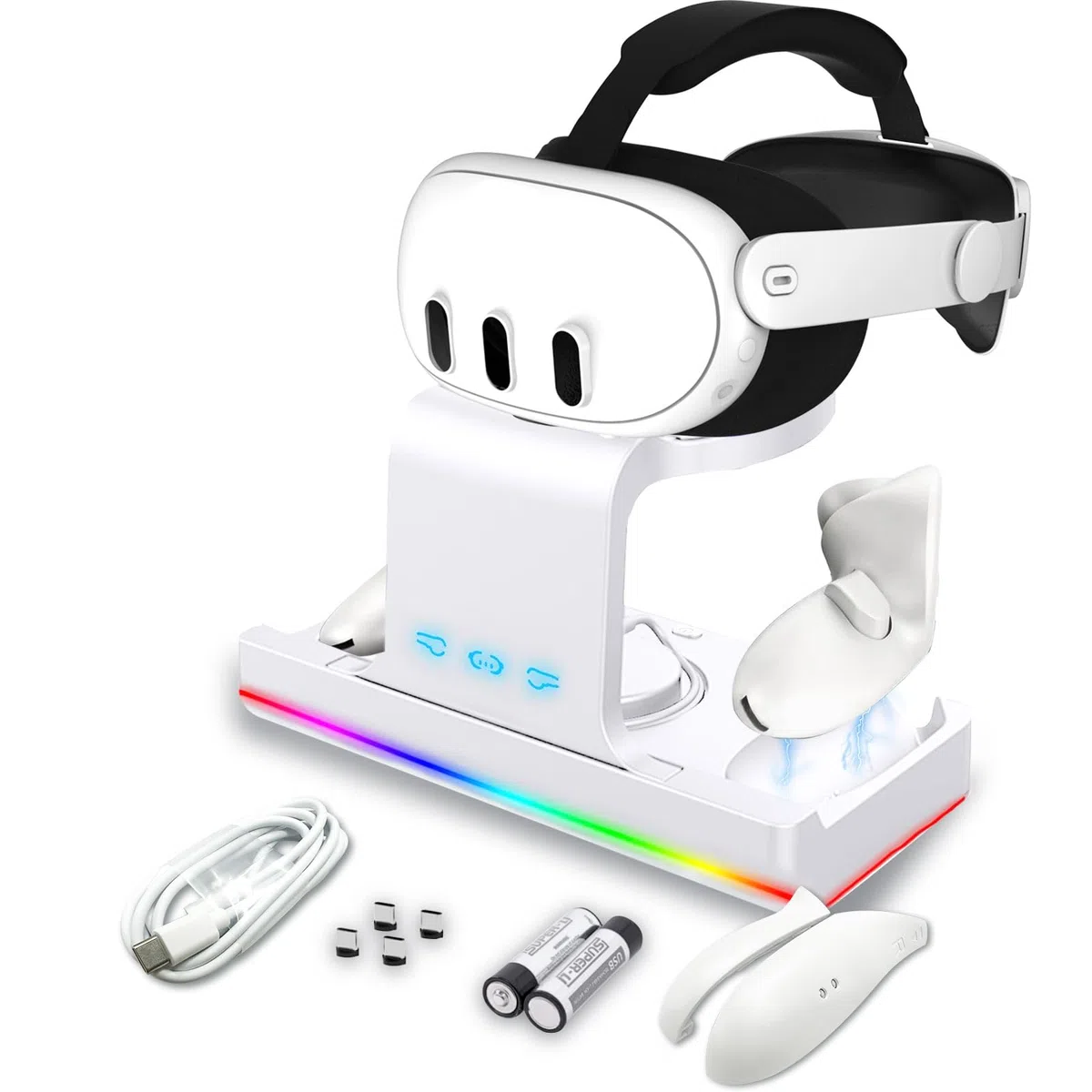 Base de Carga para Oculus/Meta Quest 3, estación de Carga para Mando de RV y Auriculares, con baterías Recargables para Quest 3, Soporte de Pantalla Cargador de RV Apto para Escritorio