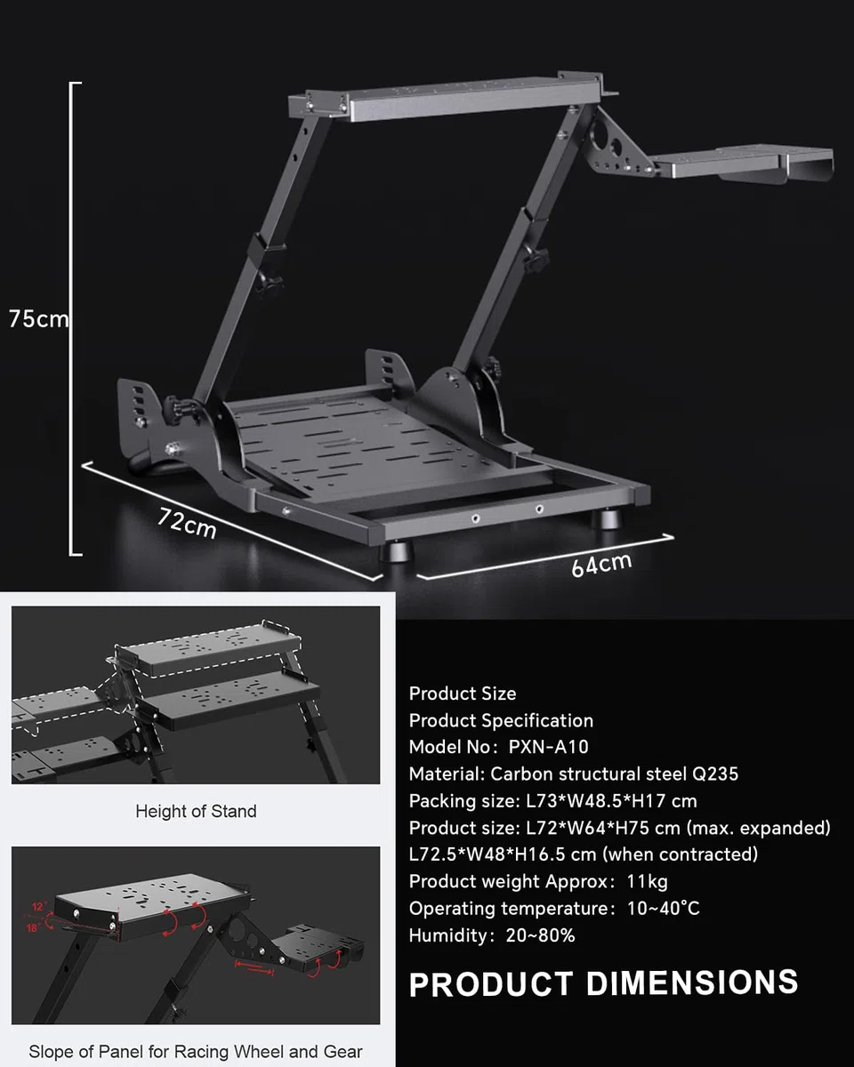 PXN A10 Soporte para Volante Gaming – Soporte de Volante de Carreras Plegable y Ajustable para V99, V10, G25, G27, G29, G920, G923, T248, T300RS, T500RS, TS-PC