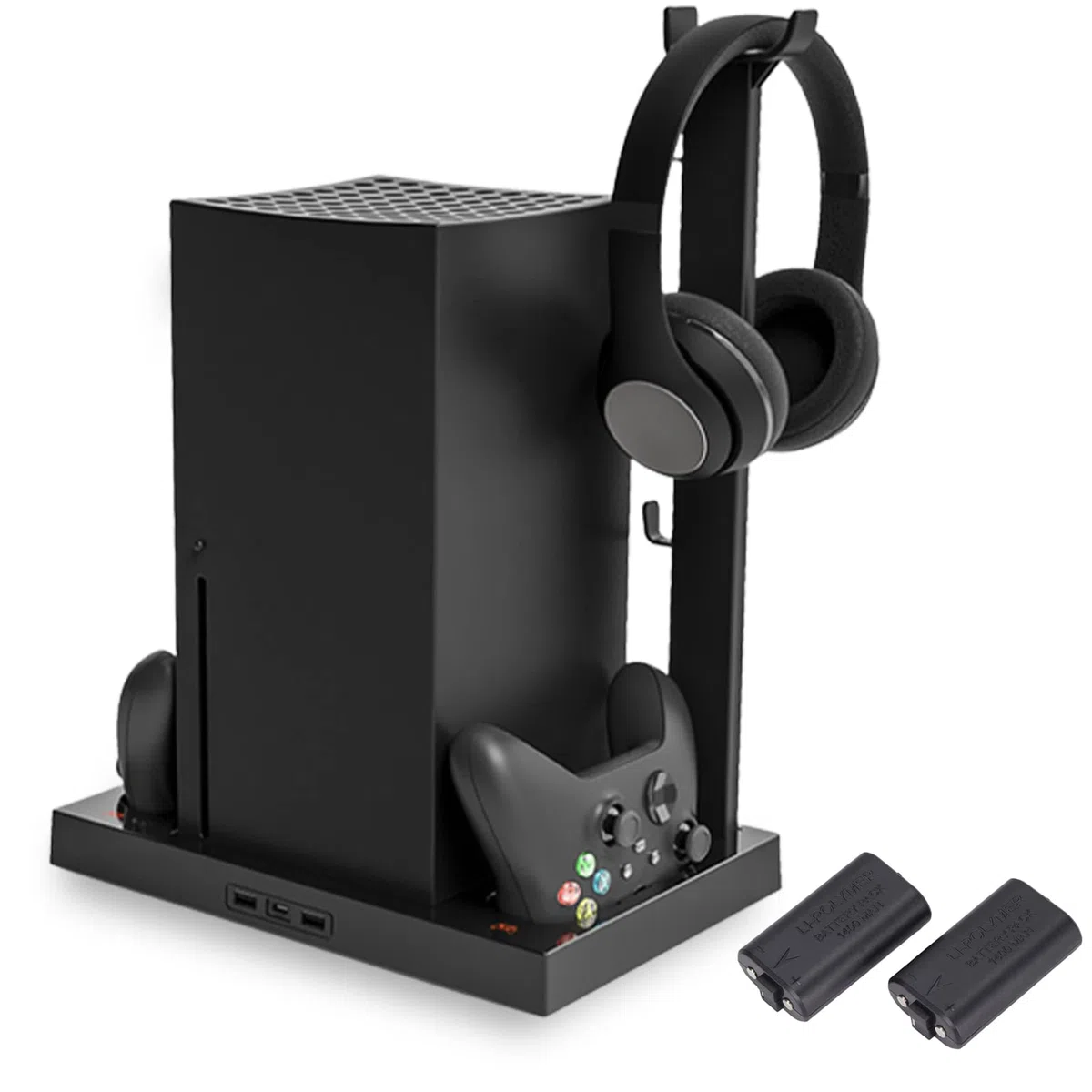 Base de Enfriamiento para Consola Series X, Soporte de Ventilador de Enfriamiento Multifuncional, 4 Ventiladores de Enfriamiento, con Soporte para Auriculares Adaptador de Batería Indicador de Ca