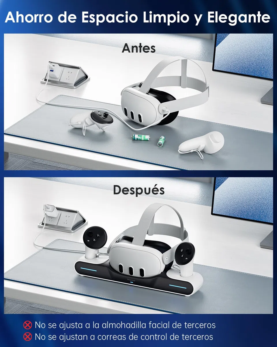 Rápida Estación de Carga para Quest 3 Base de Carga para Quest 3 Soporte para Controladores de Auriculares con Carga Directa con 2 Baterías Recargables Accesorios para Quest 3 - S3