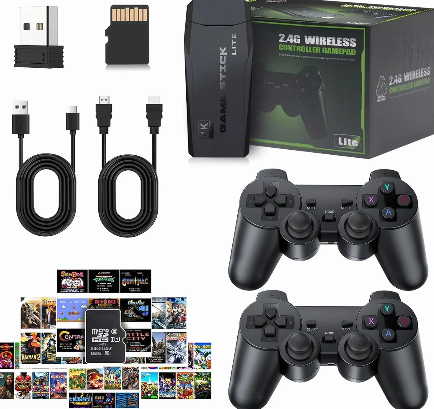 Consola de Juegos Retro Inalámbrica, Nueva Versión 2026, Dongle HDMI 4K, 9 Emuladores Incorporados, 20000+ Juegos Preinstalados, Set con 2 Mandos Negros (128G 40000Games)