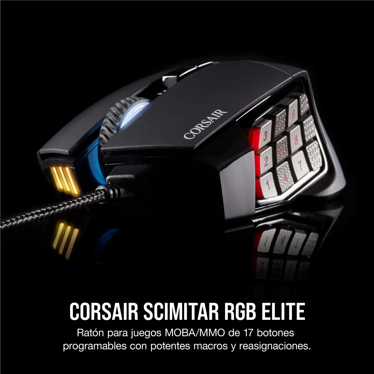 Corsair Scimitar Elite RGB Óptico MOBA/MMO Ratón para Juegos - Negro | 18.000 PPP Óptico Sensor, 17 Botones Programables, Retroiluminación RGB Dinámica en Cuatro Zonas, Forma Contorneada