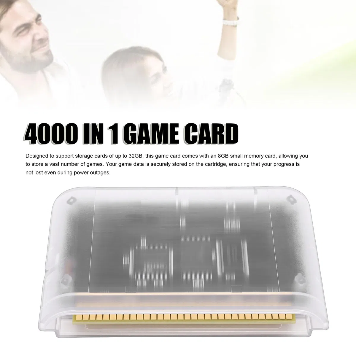 Gugxiom Cartucho Multijuegos para Mega Drive, Cartucho de Juegos Retro Super 4000 en 1 con Tarjeta de Memoria de 8 GB, Apto para Consolas MD1/MD2/MD3/CD/X/32X (Blanca transparente)