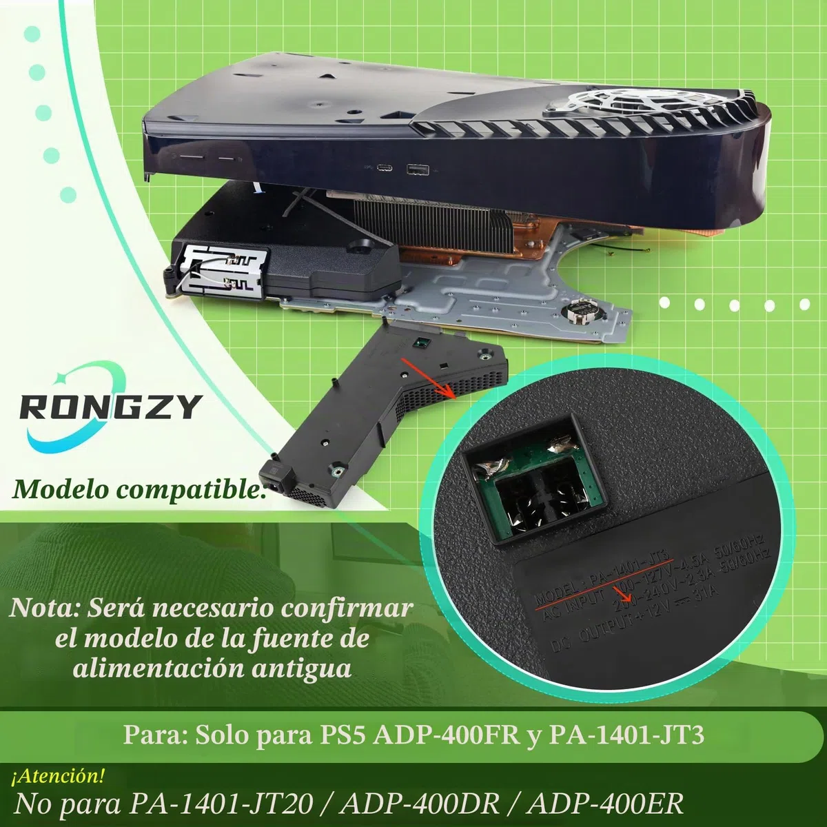 RongZy para PS5 ADP-400FR Fuente De Alimentación Reemplazo para PlayStation 5 400FR PA-1401-JT3 Interna Fuente de Alimentación con Adaptador de CA Consola Accesorios con Herramientas Reparación.