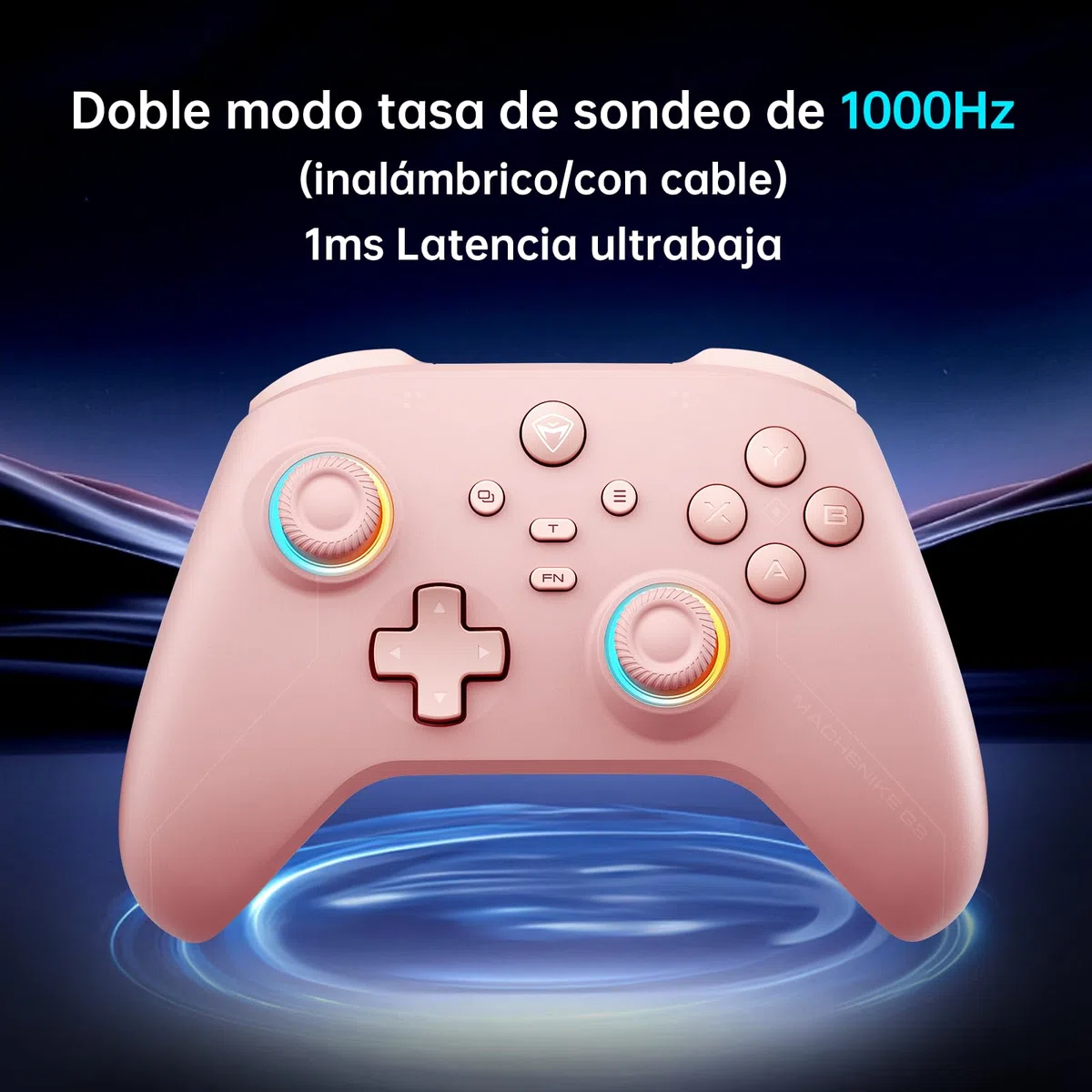 Machenike G3V2 Mando, 2 Joysticks Hall Ajustables, 2 Botones Programables, Luces RGB de Colores, Conectividad Bluetooth, para PC/Switch/IOS/Android, Batería de 1000 mAh (Rosa, PE-Upgrade)