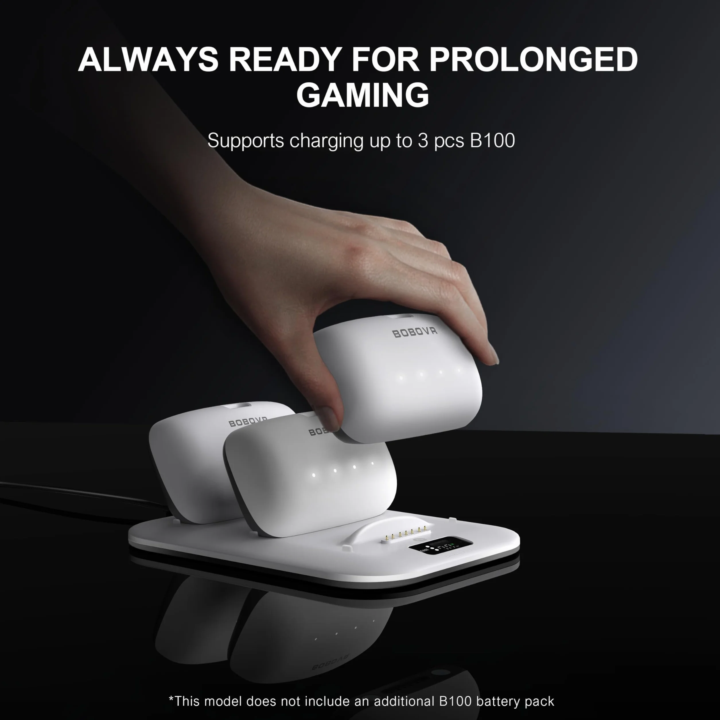 BOBOVR BD3 Charging Dock, Proporciona Carga rápida para 3*B100, con una Potencia de 30W, alcanzando el 0-80% en Solo 1 Hora.