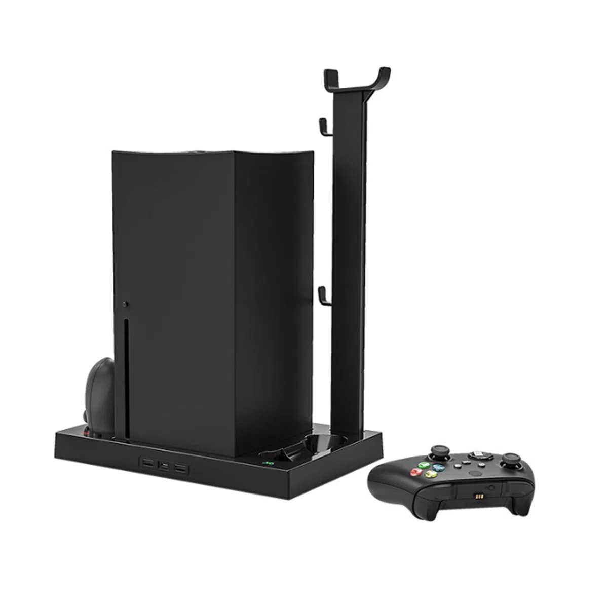 Base de Enfriamiento para Consola Series X, Soporte de Ventilador de Enfriamiento Multifuncional, 4 Ventiladores de Enfriamiento, con Soporte para Auriculares Adaptador de Batería Indicador de Ca