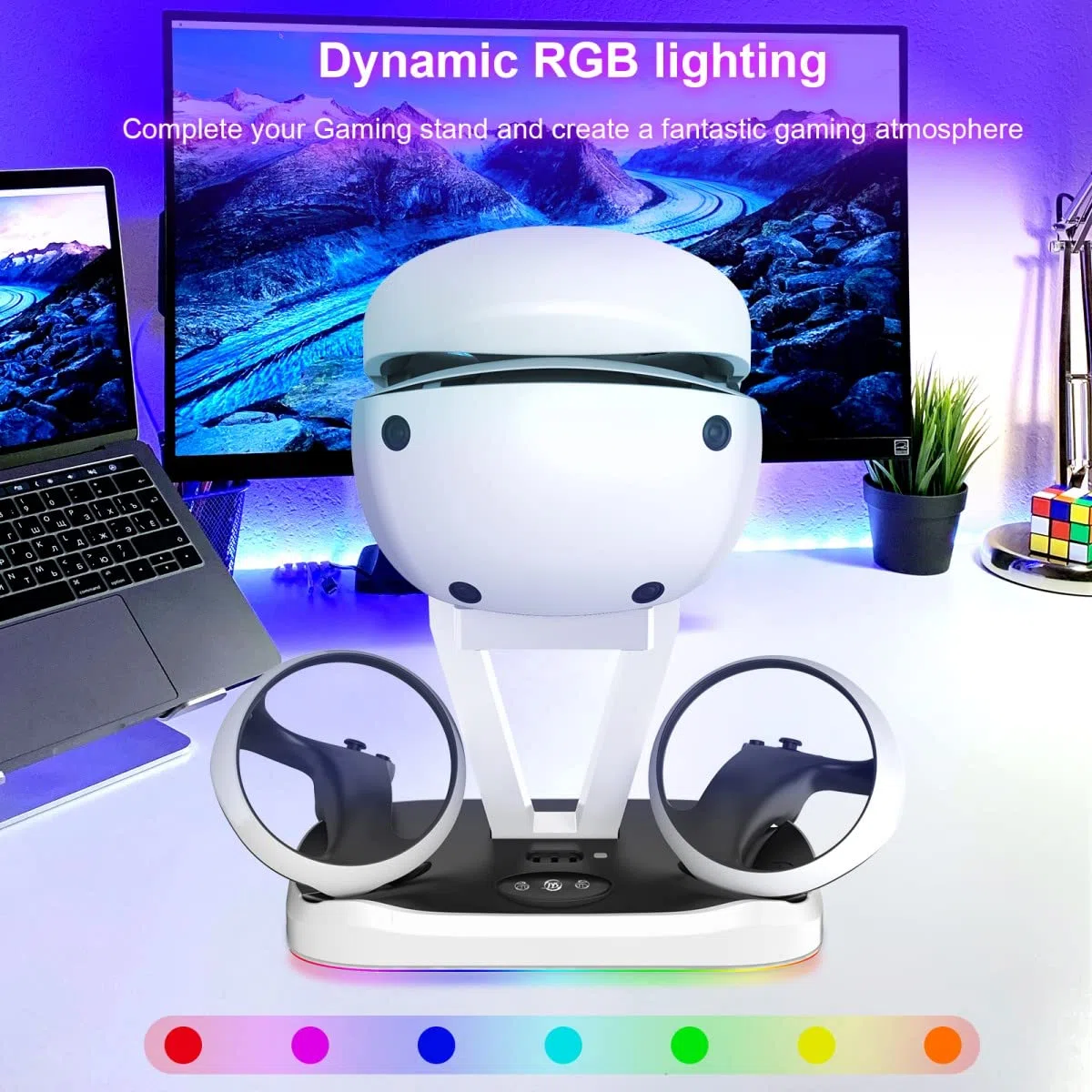 EMEBAY Soporte y estación de carga con luces RGB para PS VR2, carga magnética, compatible con PlayStation PS VR2 JYS-P5155