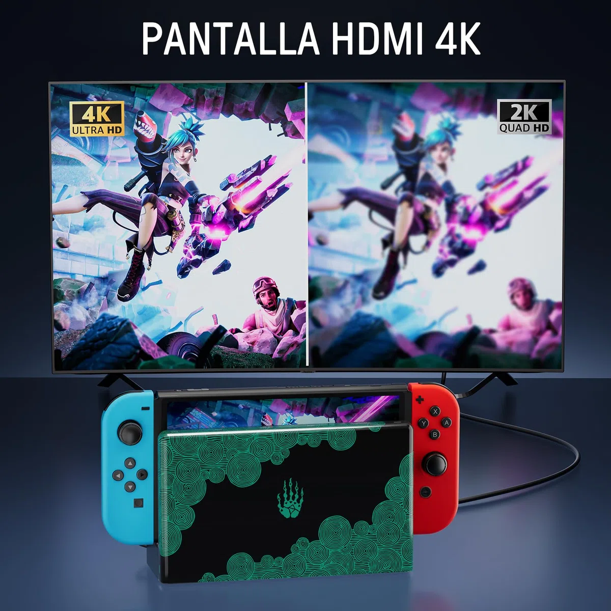 Switch TV Dock, Dock Switch Compatible con Nintendo Switch/OLED Cargador de Joypads, Base Switch con 4K/1080P HDMI, Carga Docking Station Multifuncional 7 Colores LED/Puertos USB 3.0, Negro