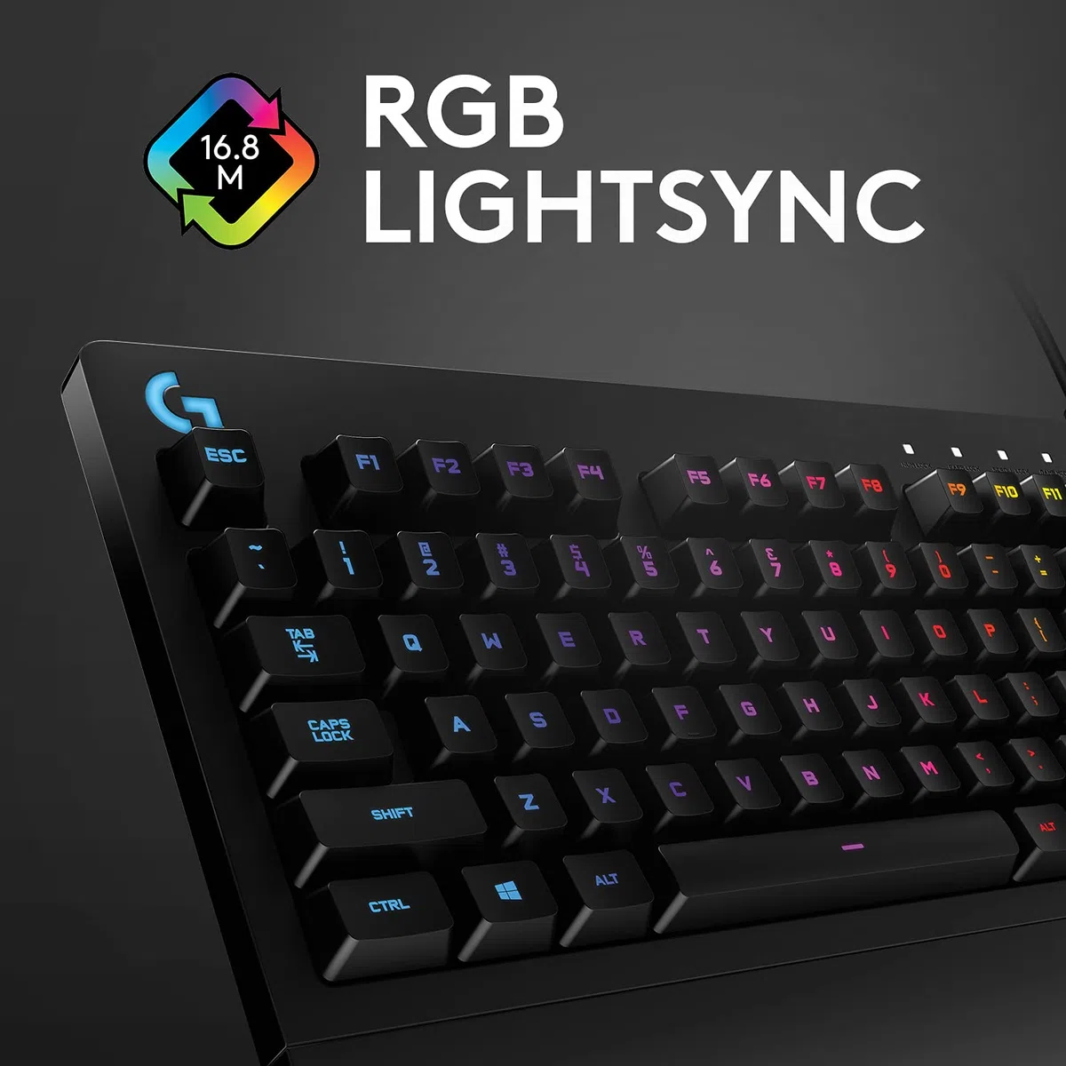 Logitech G G213 Prodigy Teclado Gaming, RGB LIGHTSYNC, Teclas retroiluminadas, Resistente a Salpicaduras, Teclas Personalizables, Controles Multimedia Dedicados, Disposición QWERTY ES - Negro