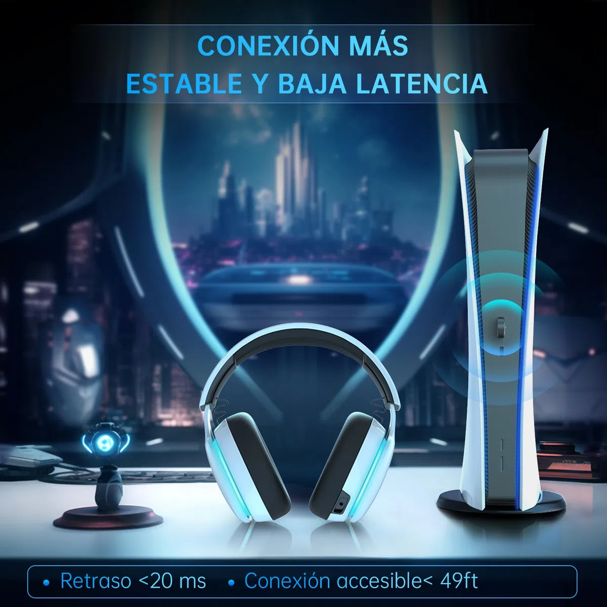 Gvyugke Auriculares Gaming, Auriculares para Juegos de 2,4 GHz para PS5, PC, Auriculares Inalambricos Bluetooth 5.2, Cascos Auriculares con micrófono cancelación, 3,5 mm Auriculares con Cable, Blanco