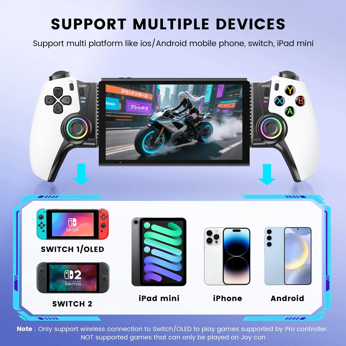 HELLCOOL Bluetooth Mando Movil para iOS/Android/Switch/OLED/Switch 2,Gamepad Inalámbrico para Teléfono para Xbox/Steam/GeForce Now/MFi Apple Arcade/Roblox,Controlador con Joystick de Efecto Hall/RGB