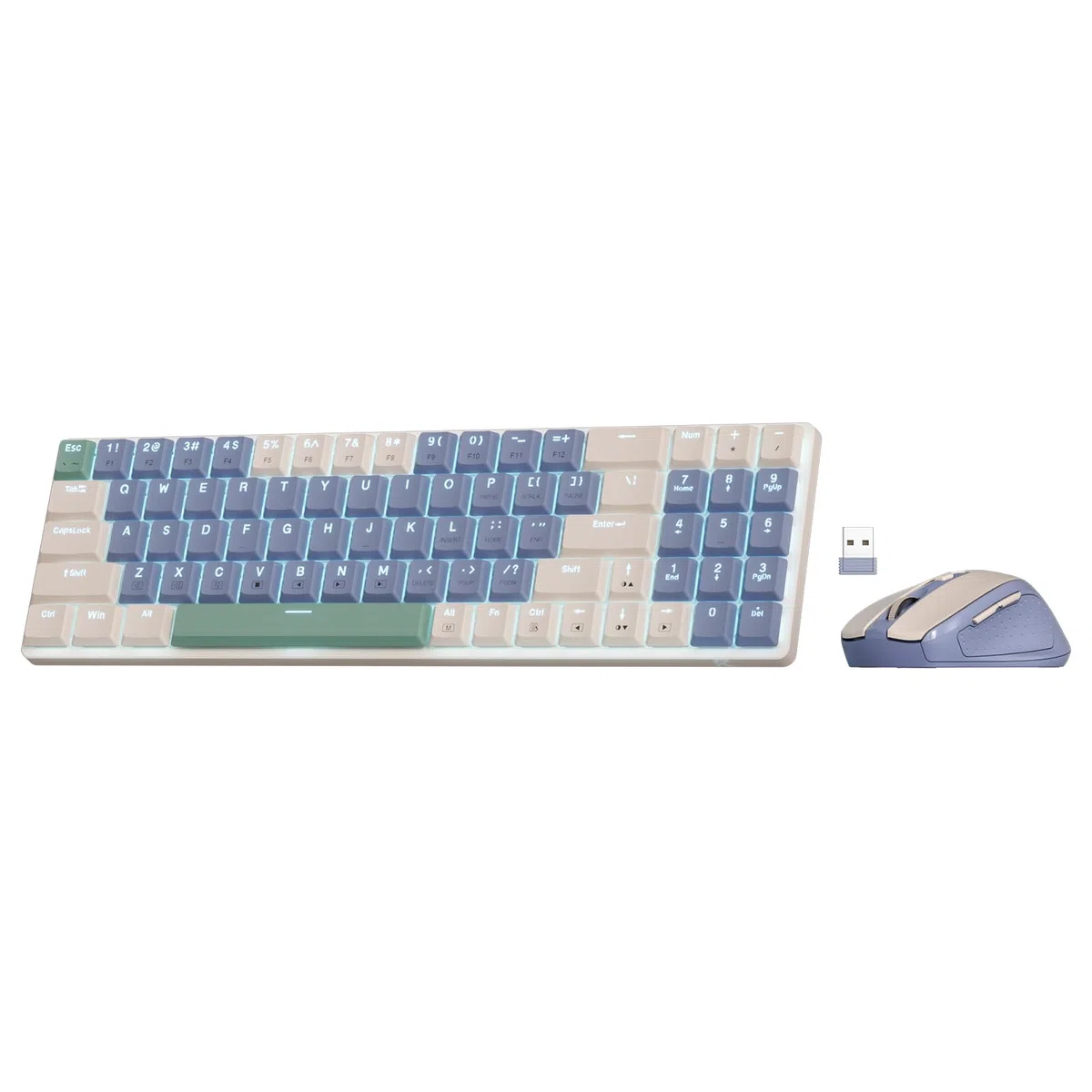 Redragon BS135 - Combo de teclado y mouse inalámbricos, 75% 78 teclas, 2.4 GHz, teclado mecánico inalámbrico de bajo perfil con batería recargable, luz negra azul única, mouse ergonómico de 2400 DPI