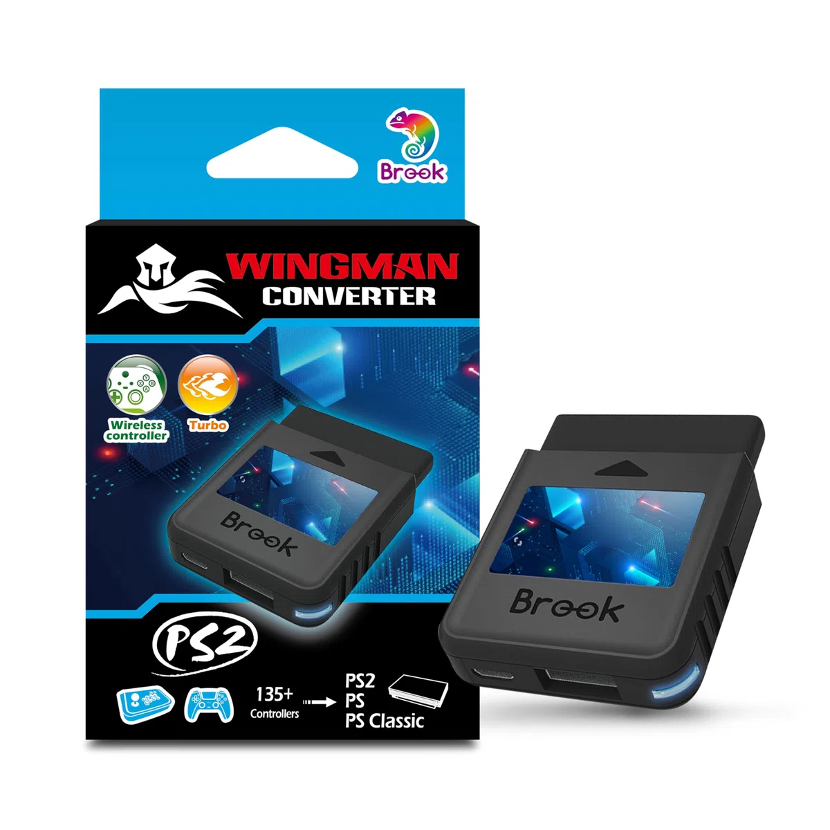 Brook Wingman PS2 - Convertidor inalámbrico de PS4/3 a PS2/1, convertidor de Consola Retro en Consolas clásicas PS2/PS1/PS para Consolas Retro PS