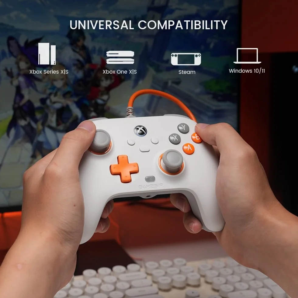 GameSir Controlador con cable T7 para Xbox Series X|S, Xbox One y Windows 10/11, Plug and Play Gaming Gamepad con efecto reverberación joysticks/Hall Trigger, conector de audio de 3,5 mm, color blanco