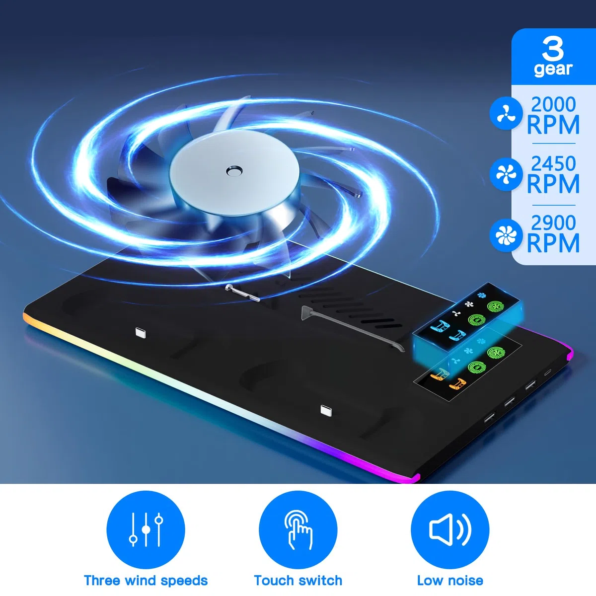 Soporte para PS5 y PS5 Slim con Ventilador de 3 Velocidades, Cargador para PS5 & Edge Mando con Luz RGB y 3 USB HUB, para Disc & Digital(Negro)