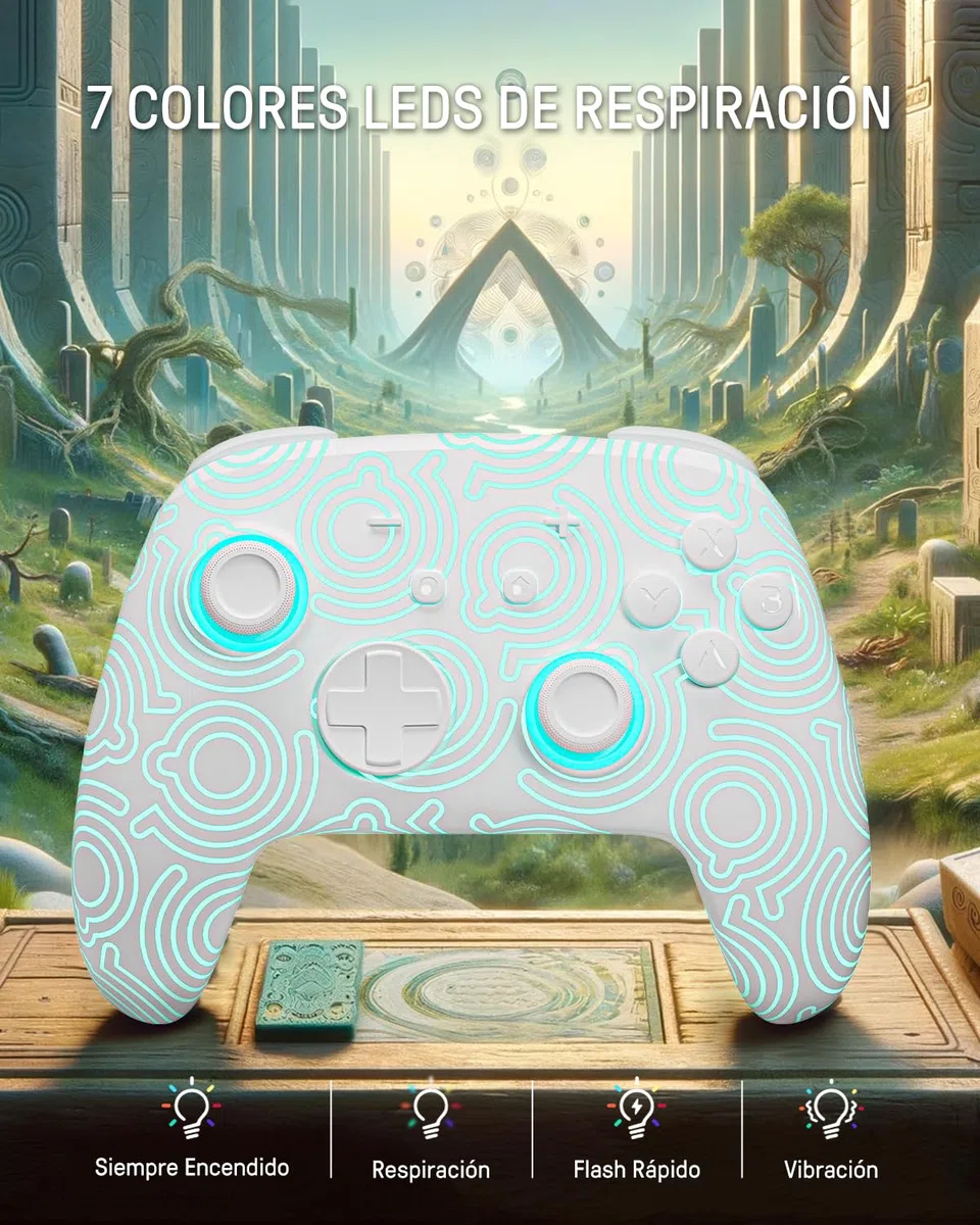 Mando Pro Switch 2, Mando Inalambrico Compatible con Switch 2/OLED/Lite, Firefly Pro Controller Bluetooth con Efecto Hall/7 LED Colores/Botones Traseros/Turbo/Control de Movimiento - Blanco