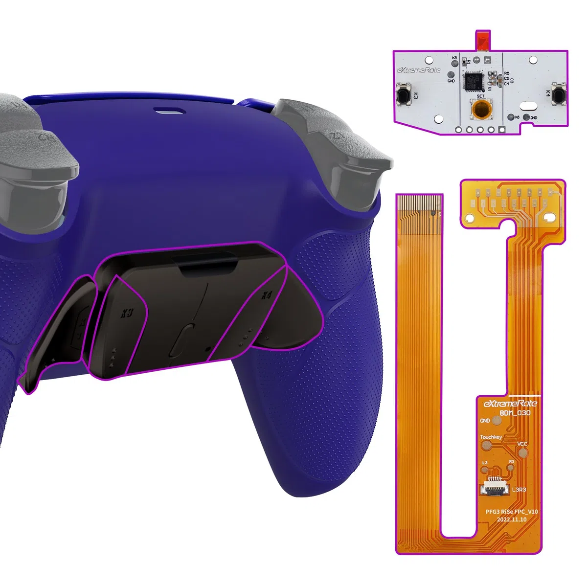 eXtremeRate Real Metal Buttons (RMB) Programable RISE4 Remap Kit para ps5 Modelo BDM-030/040/050 Actualización Board & Carcasa Trasera & 4 Palancas Botones Traseros para ps5 Control