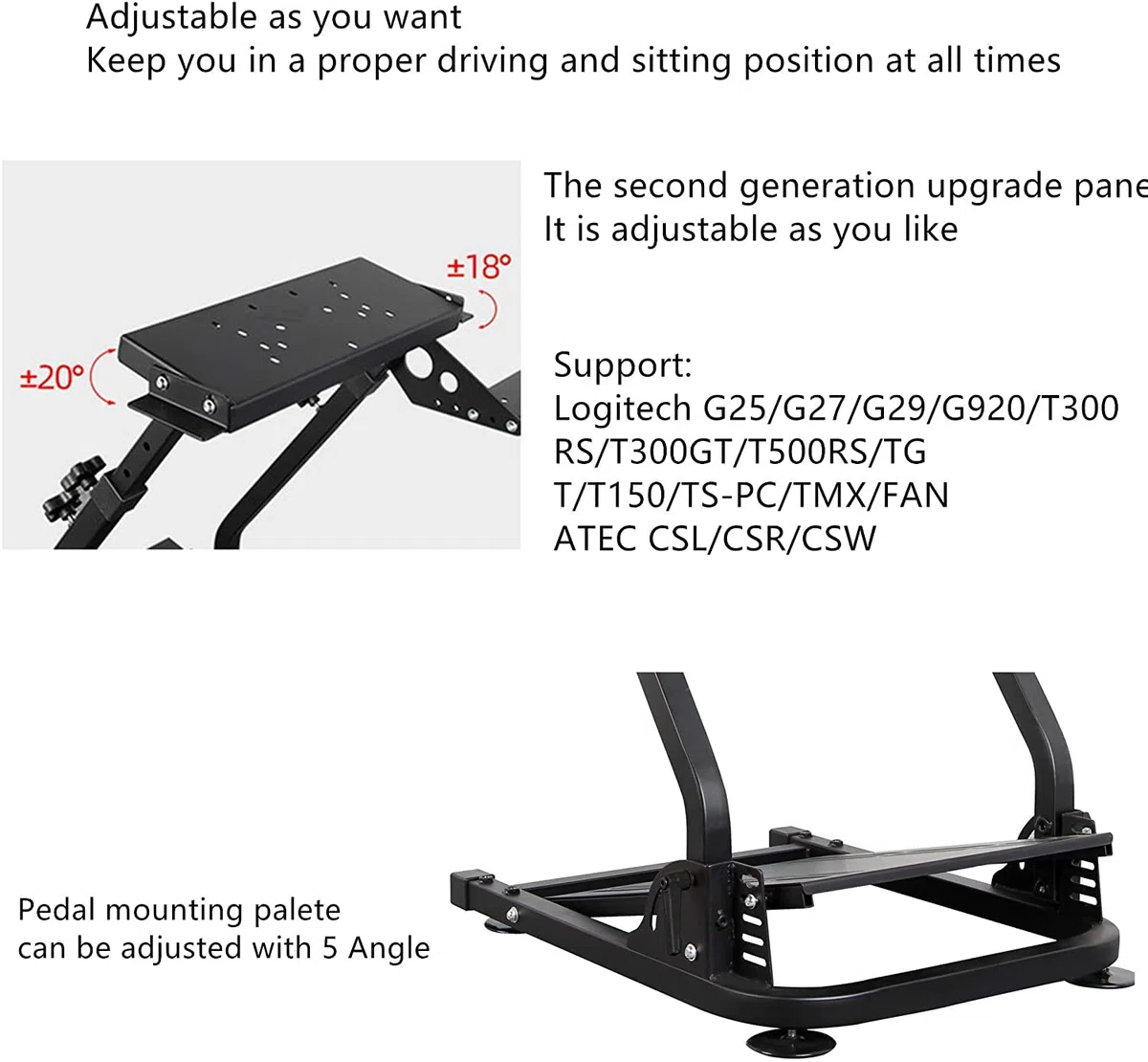 Racing Wheel Stand (versión actualizada) Pro Shifter Altura Ajustable Simulador de conducción Cabina Compatible con Logitech G25 G27 G29 G920 T300RS T500 T3PA TGT FANATEC Gaming Cockpit