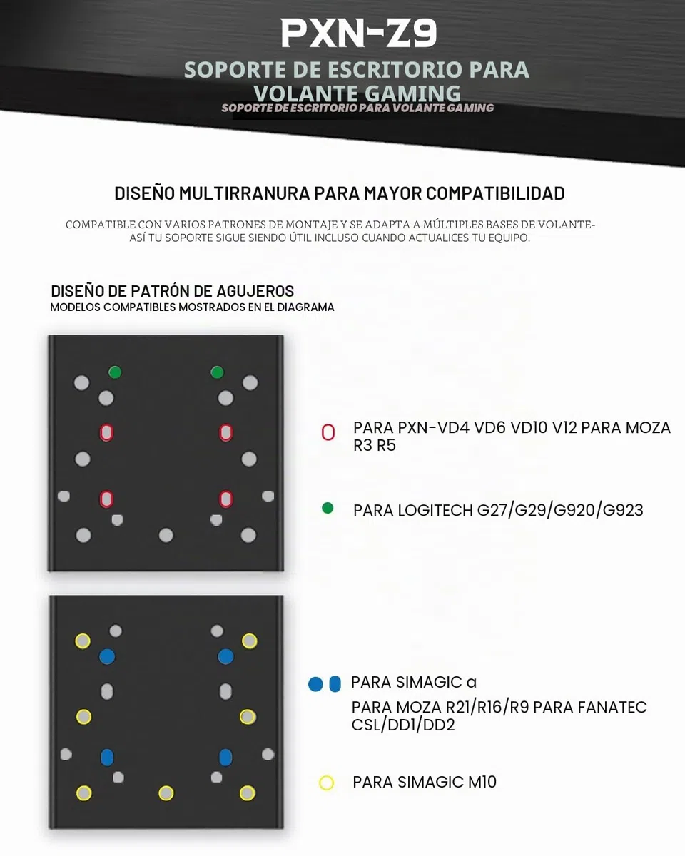 PXN Z9 Volante de Carreras con Pinza de Escritorio – Soporte de volante ajustable, diseño de pinza doble, hasta 70 mm de grosor, base VD compatible, para Sim Racing