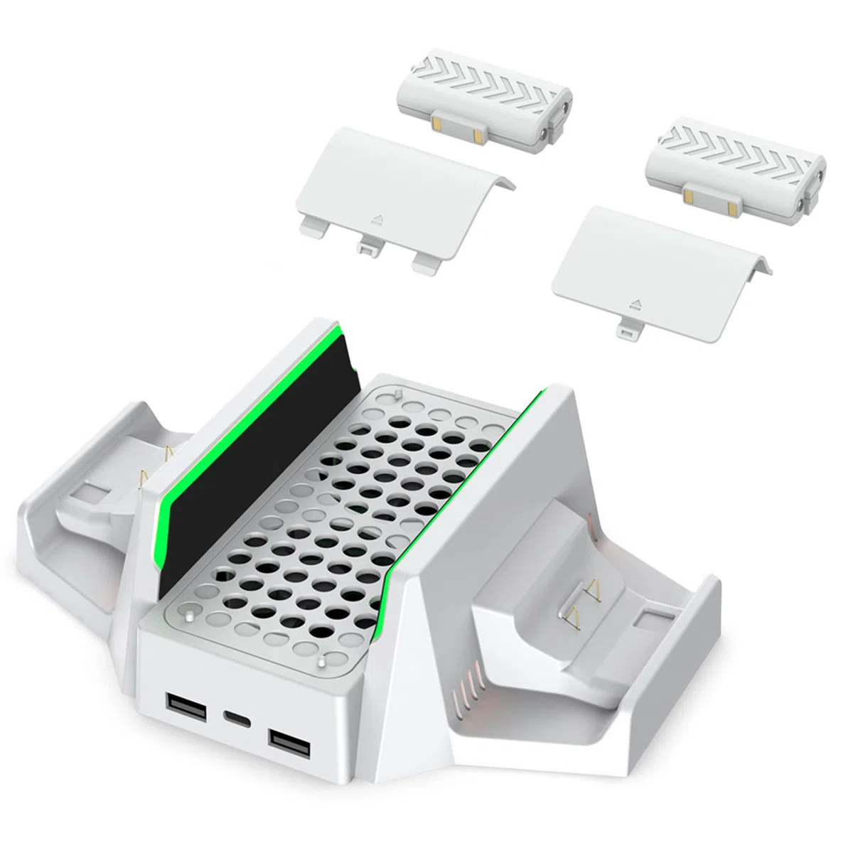 Soporte de Ventilador de Refrigeración para Xbox Series S, Ventilador de Refrigeración de Velocidad Ajustable de 4 Niveles con Estación de Carga Dual, Soporte de Refrigeración de