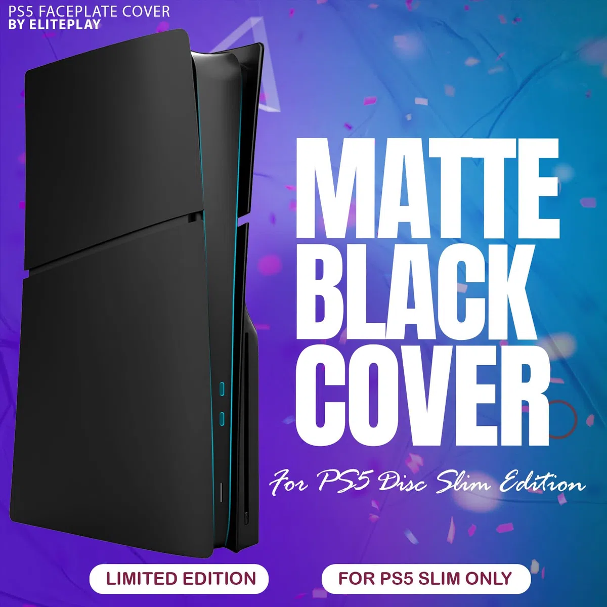 ElitePlay Carcasa Negra para Placas Frontales Delgadas de PS5, Carcasa de Placa de Repuesto, Accesorios Negros Mate para Playstation 5 Slim Model Disc Edition