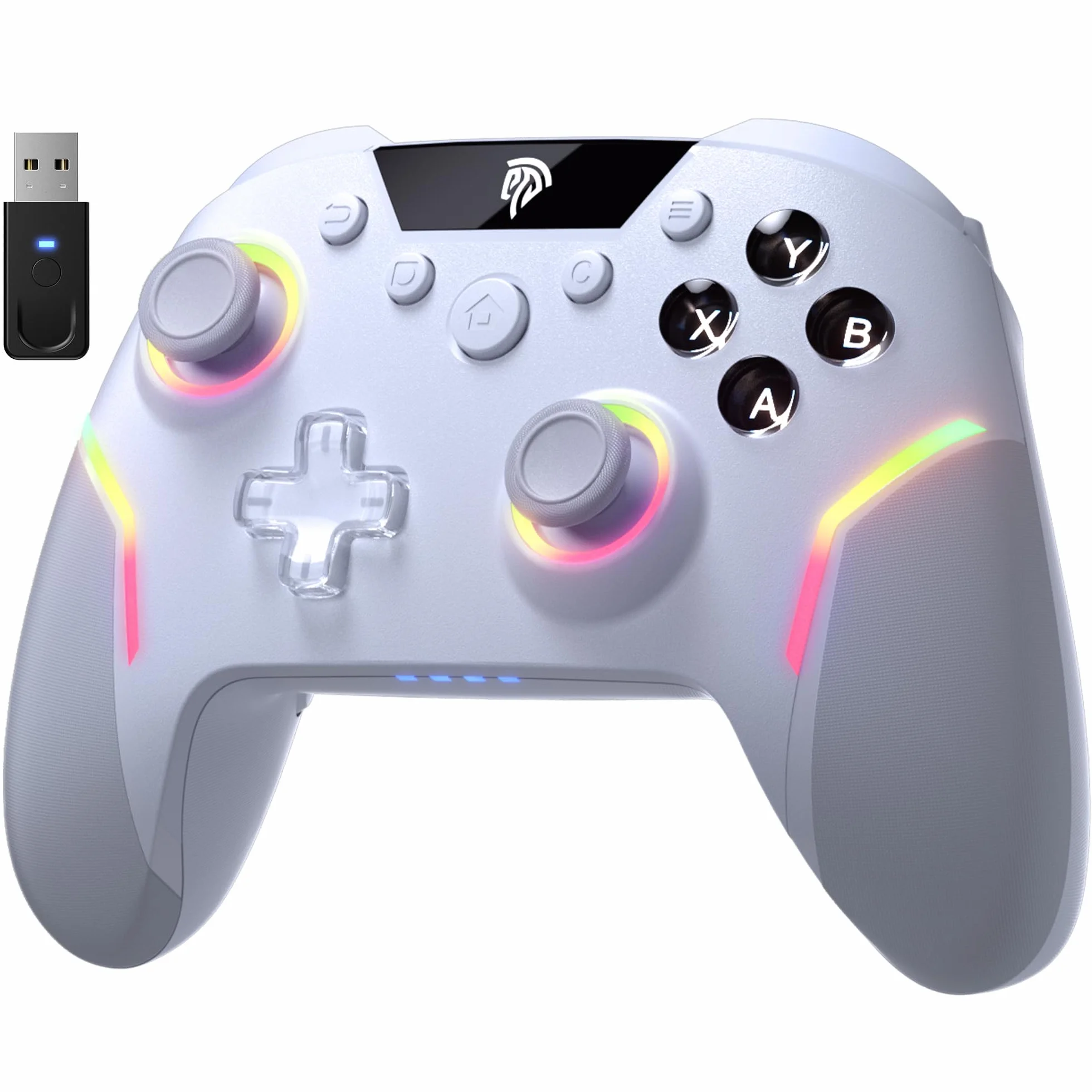 EasySMX X20 Elite Mando PC Inalambrico con Hall Gatillo Conmutable 2 en 1- Hall Joystick Desmontable- Mando para PC con Botones Mecánicos- RGB Luz- 1000mAh Batería para PC/Switch/Móvil- Blanco
