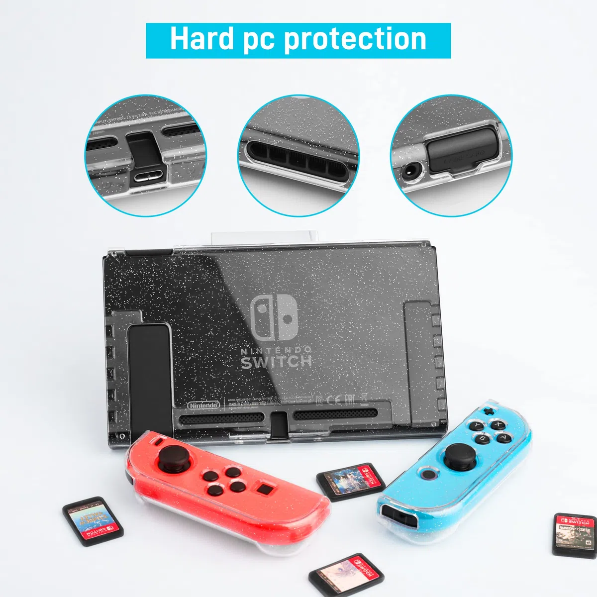 FANPL Funda con Purpurina para Accesorios de Nintendo Switch, Funda de Transporte Rainbow Sparkle para Switch y Joy con con Protector de Pantalla, 2 agarres para el Pulgar, Correa para el Hombro