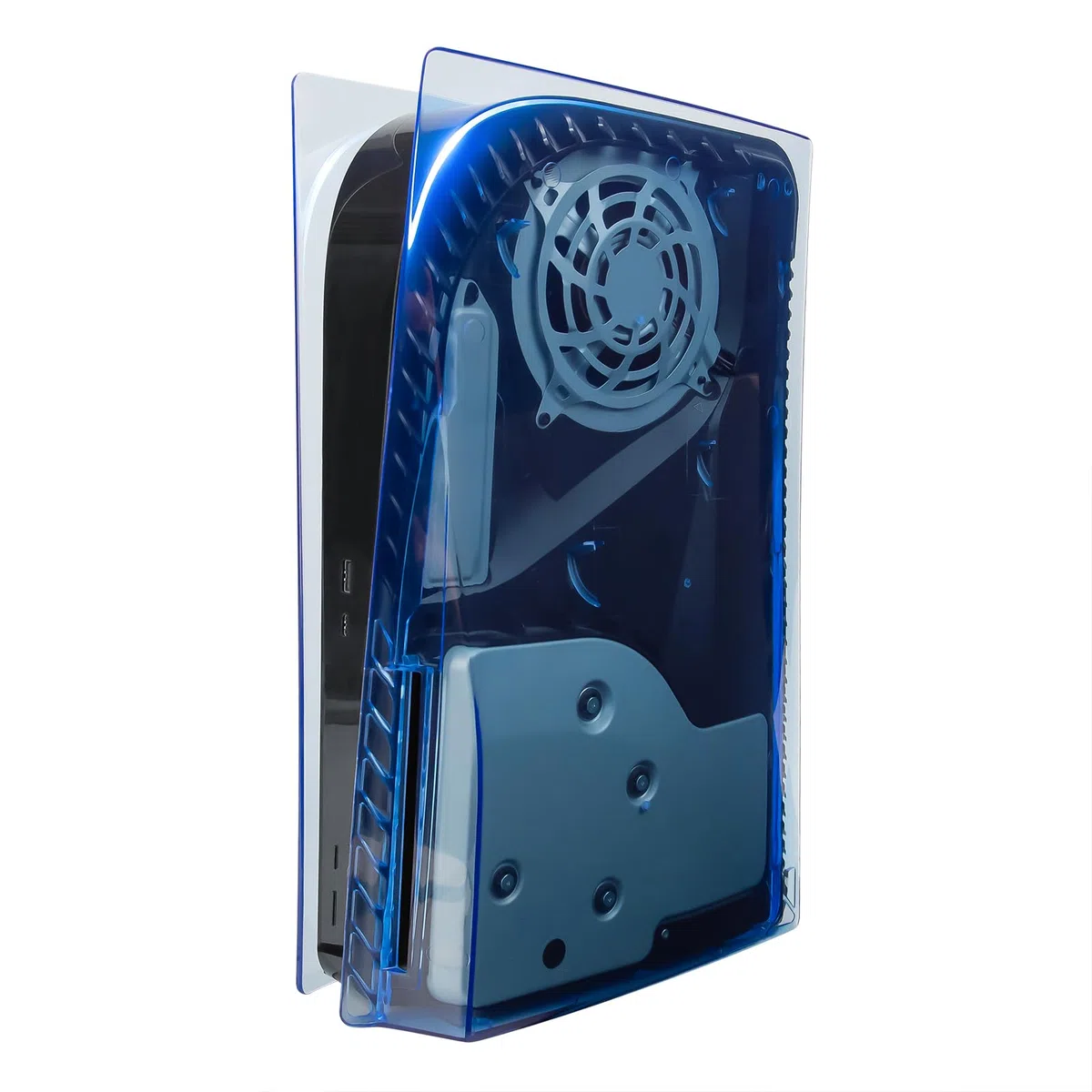 Geekria Placas de cubierta transparentes compatibles con PS5, PlayStation 5 Console Disc Edition, accesorios de repuesto para juegos con rejillas de ventilación (azul)