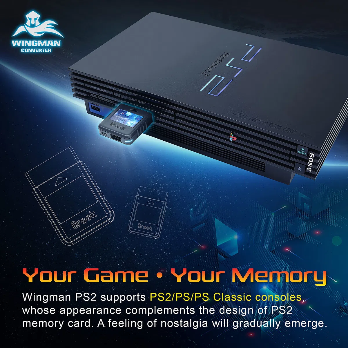 Brook Wingman PS2 - Convertidor inalámbrico de PS4/3 a PS2/1, convertidor de Consola Retro en Consolas clásicas PS2/PS1/PS para Consolas Retro PS