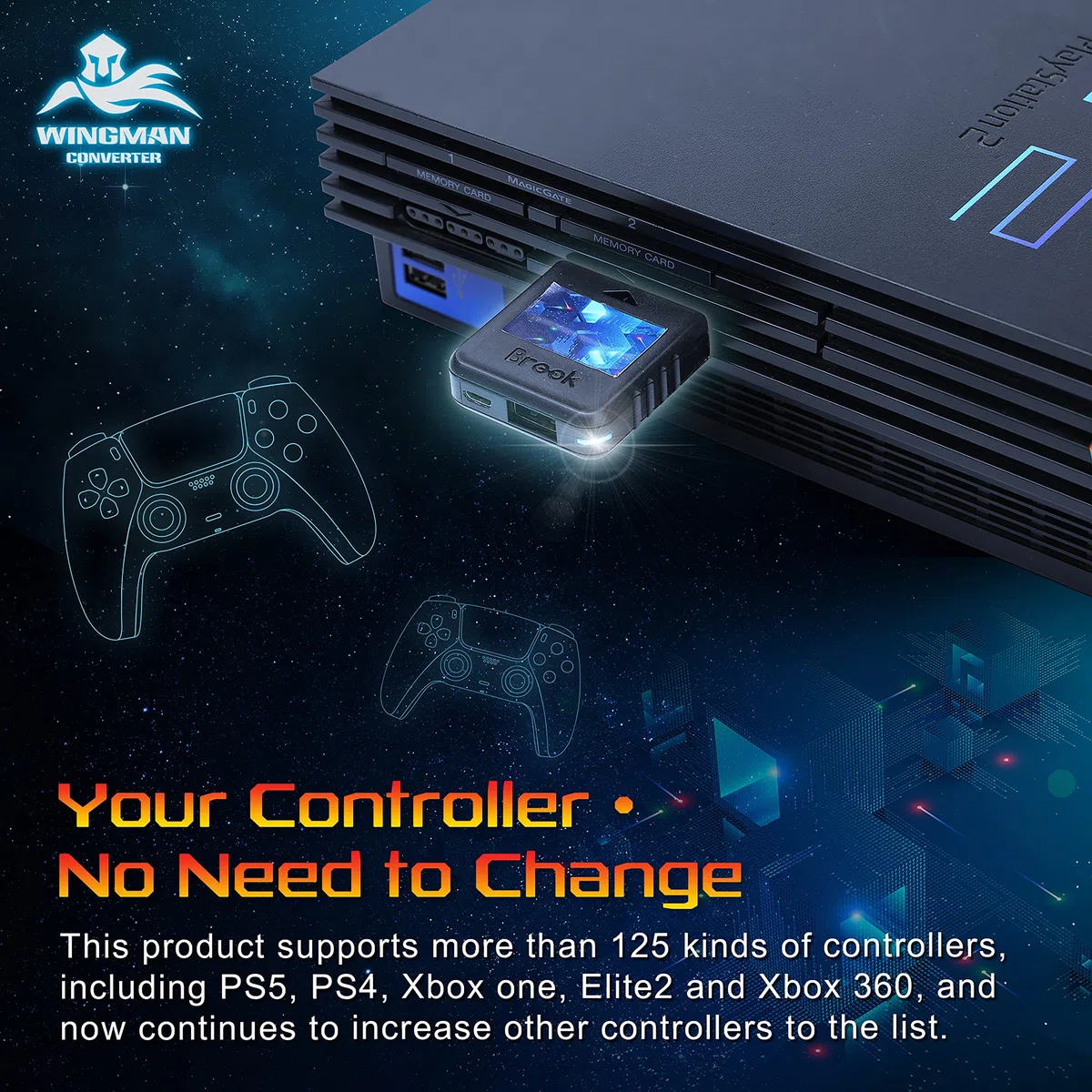 Brook Wingman PS2 - Convertidor inalámbrico de PS4/3 a PS2/1, convertidor de Consola Retro en Consolas clásicas PS2/PS1/PS para Consolas Retro PS